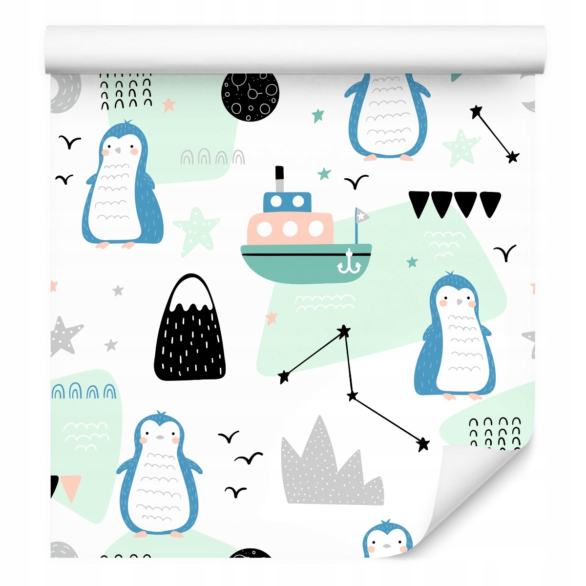 Tapeta do dětského pokoje Tučňáci Lodě Dekor