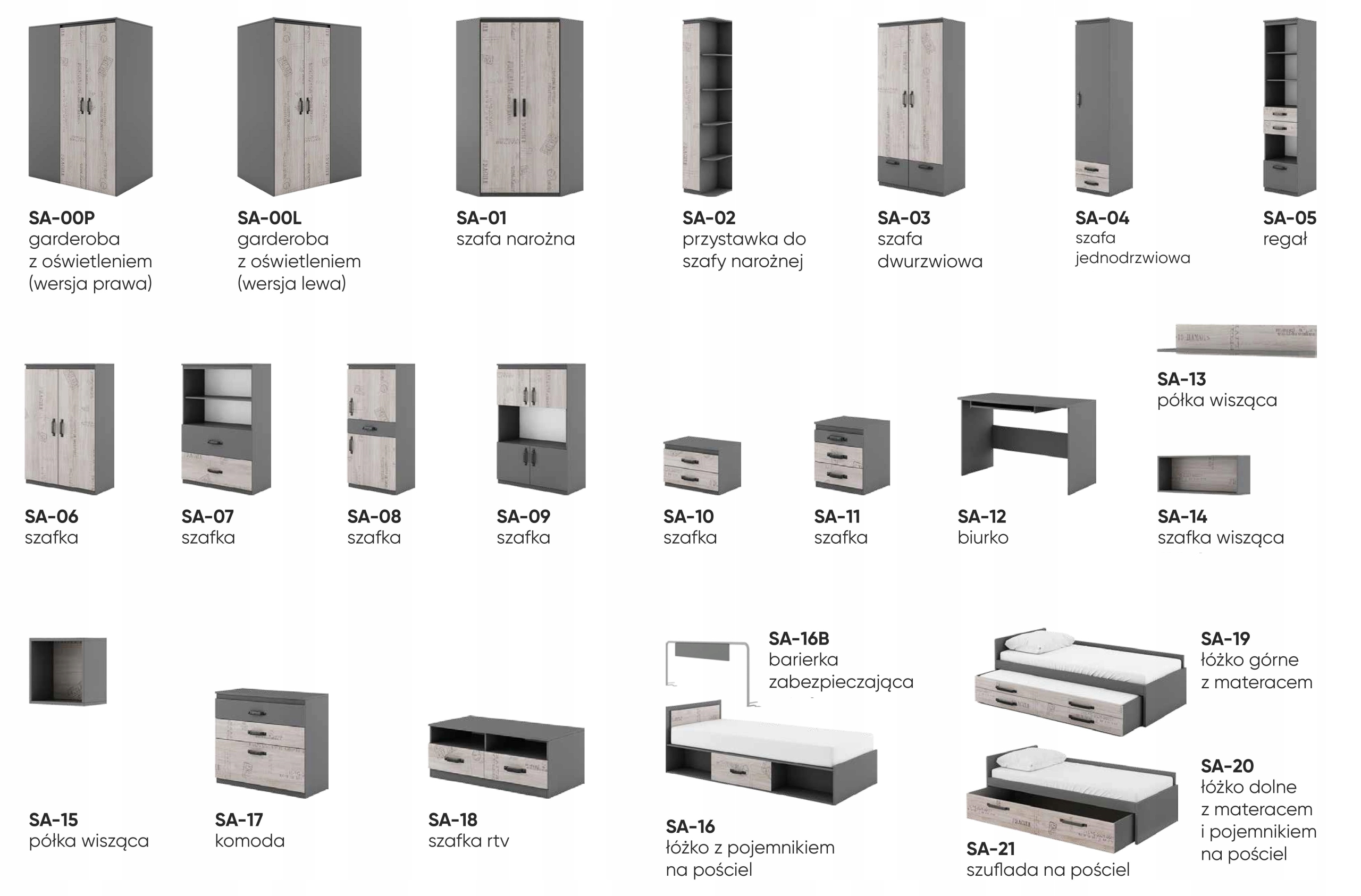 Łóżko SA-16 z materacem, pojemnikiem NOWA CENA - 15% Rodzaj łóżka łóżko tradycyjne