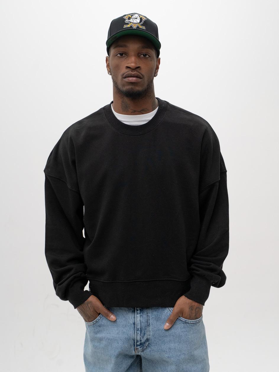 Mikina Bez Kapuce Oversize Pánská Černá Jigga Hladká Bavlna diagonální M