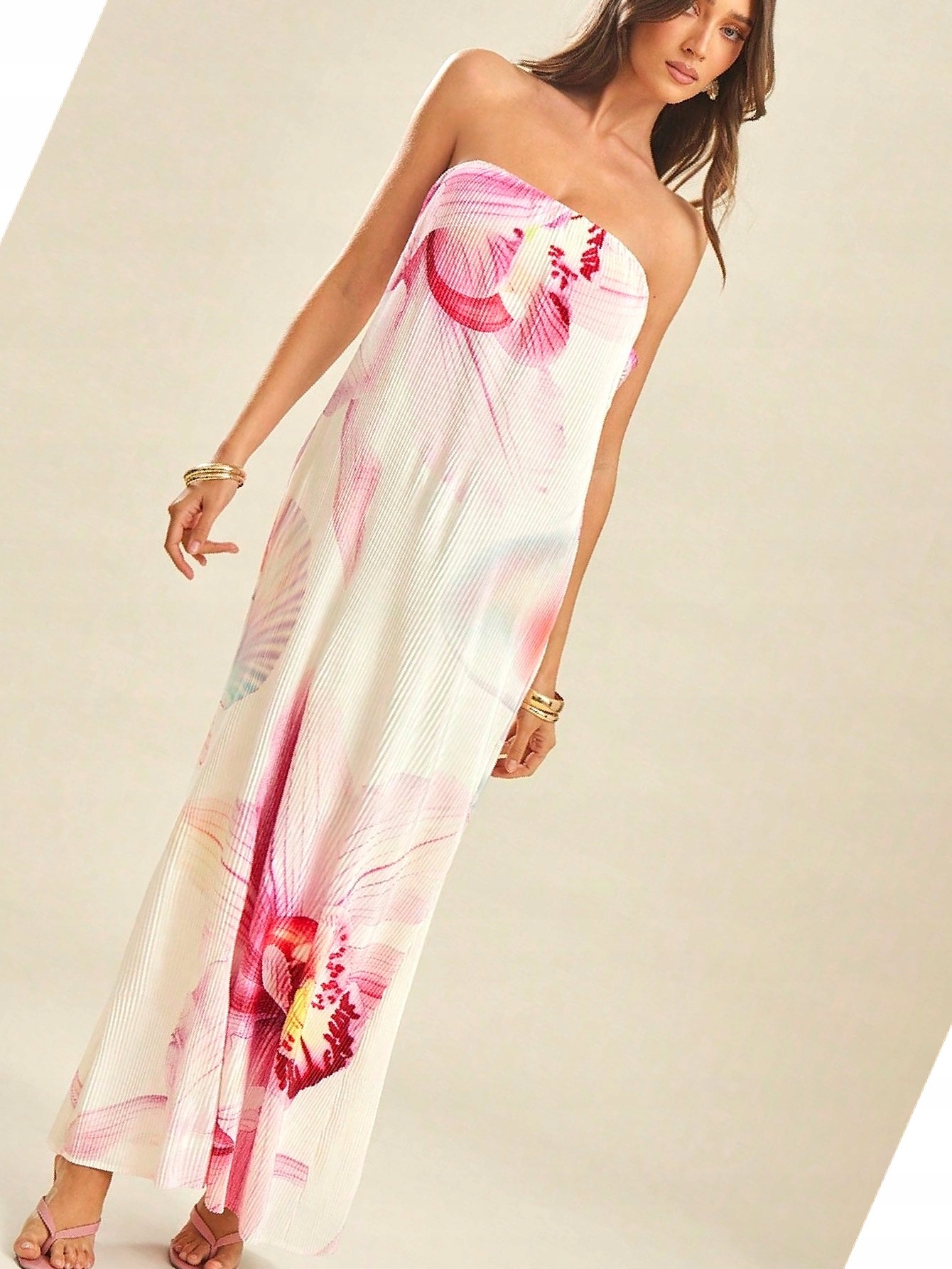 Šaty s odhalenými rameny Syrena Plisovaná Večerní s květy S