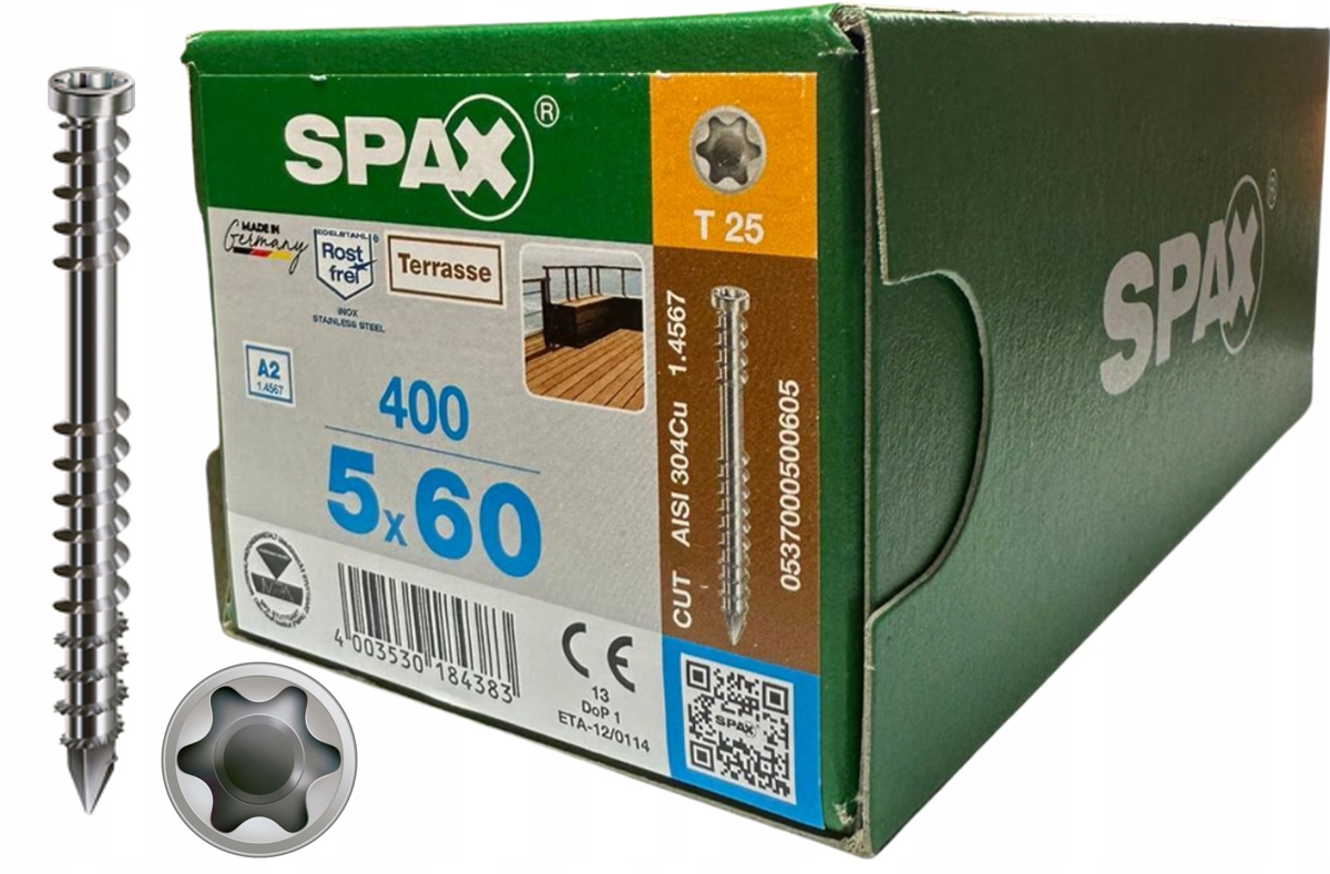 Spax Skrutky do terasovej dosky 5x60 mm nerezová oceľ Srebrne 400 ks