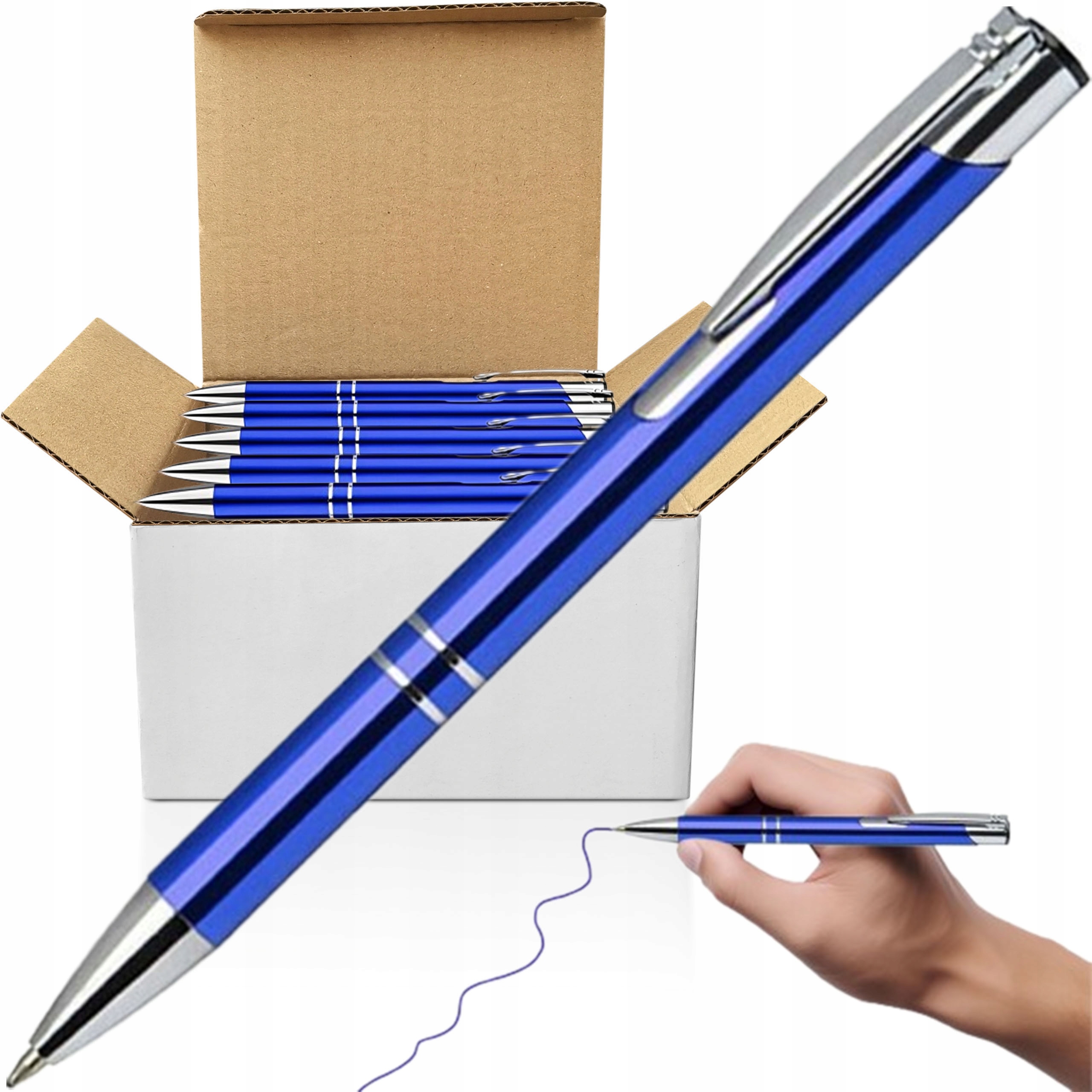 Długopisy Reklamowe Metalowe Automat Niebieskie 50 Szt Niebieski Wkład