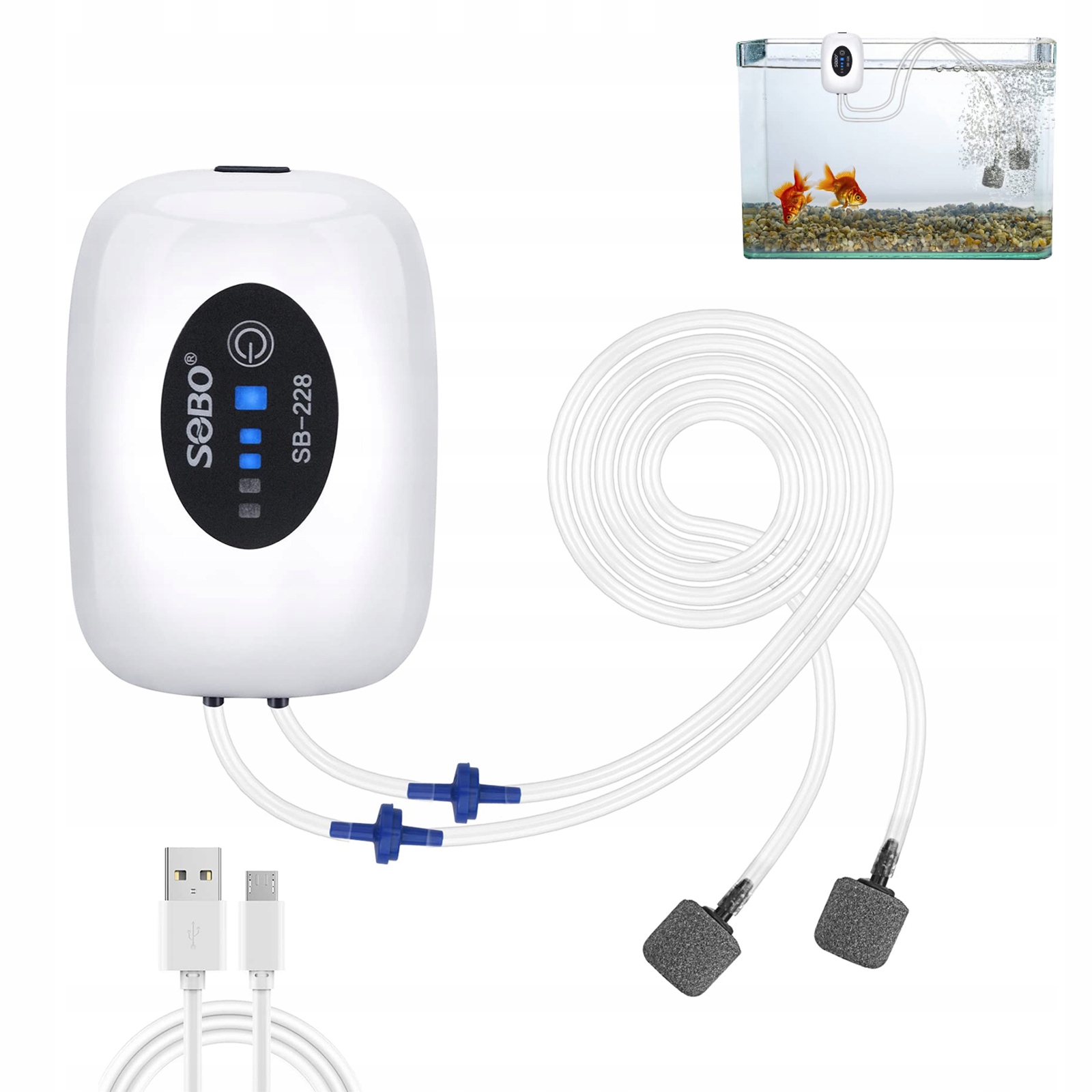 Levně Přenosná Vzduchová Pumpa Pro Akvárium Aerator 4800 Mah Baterie