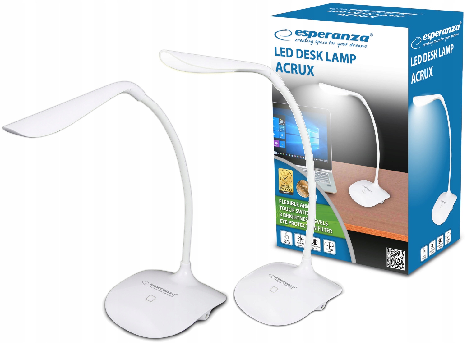 ESPERANZA LAMPKA LED BIURKOWA 3 POZIOMY JASNOŚCI NA BATERIE LUB KABEL