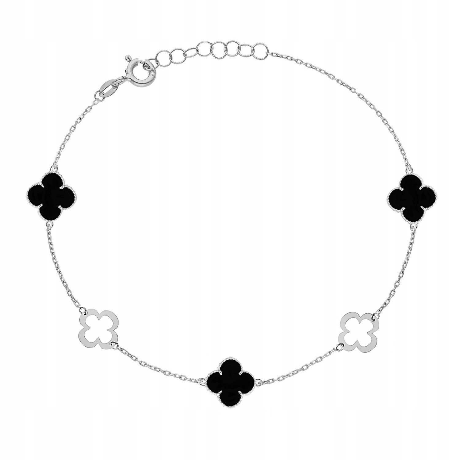 stříbrný náramek čtyřlístek černý onyx PR.925 19 Cm