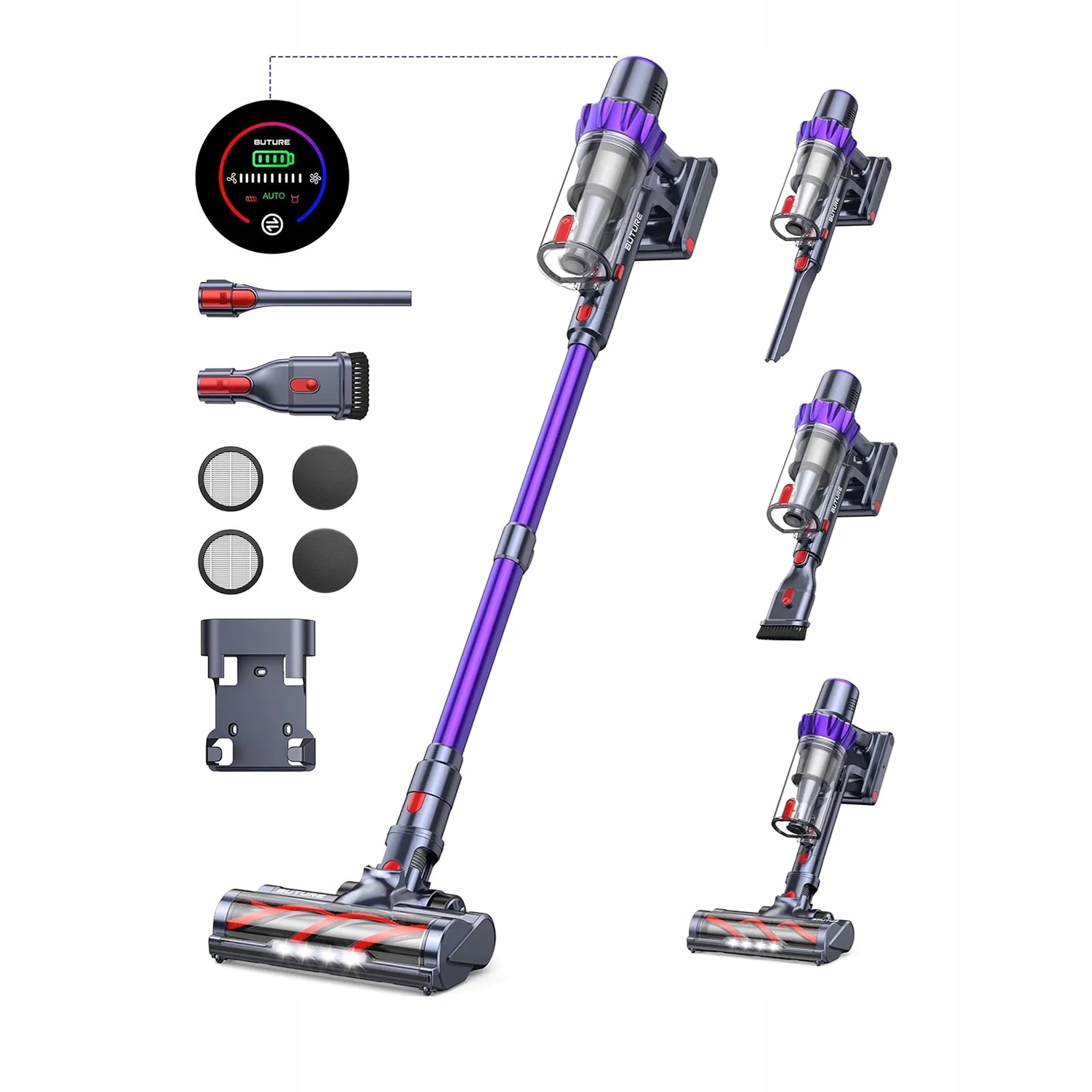 Mocny Odkurzacz Pionowy Buture VC70 Bezprzewodowy Filtr Hepa Led 450W 33kPa