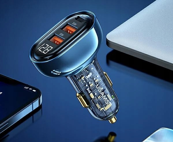 ŁADOWARKA SAMOCHODOWA USAMS 2XUSB+USB-C 80W FAST CHARGE CZARNY US-CC159 Kolor czarny