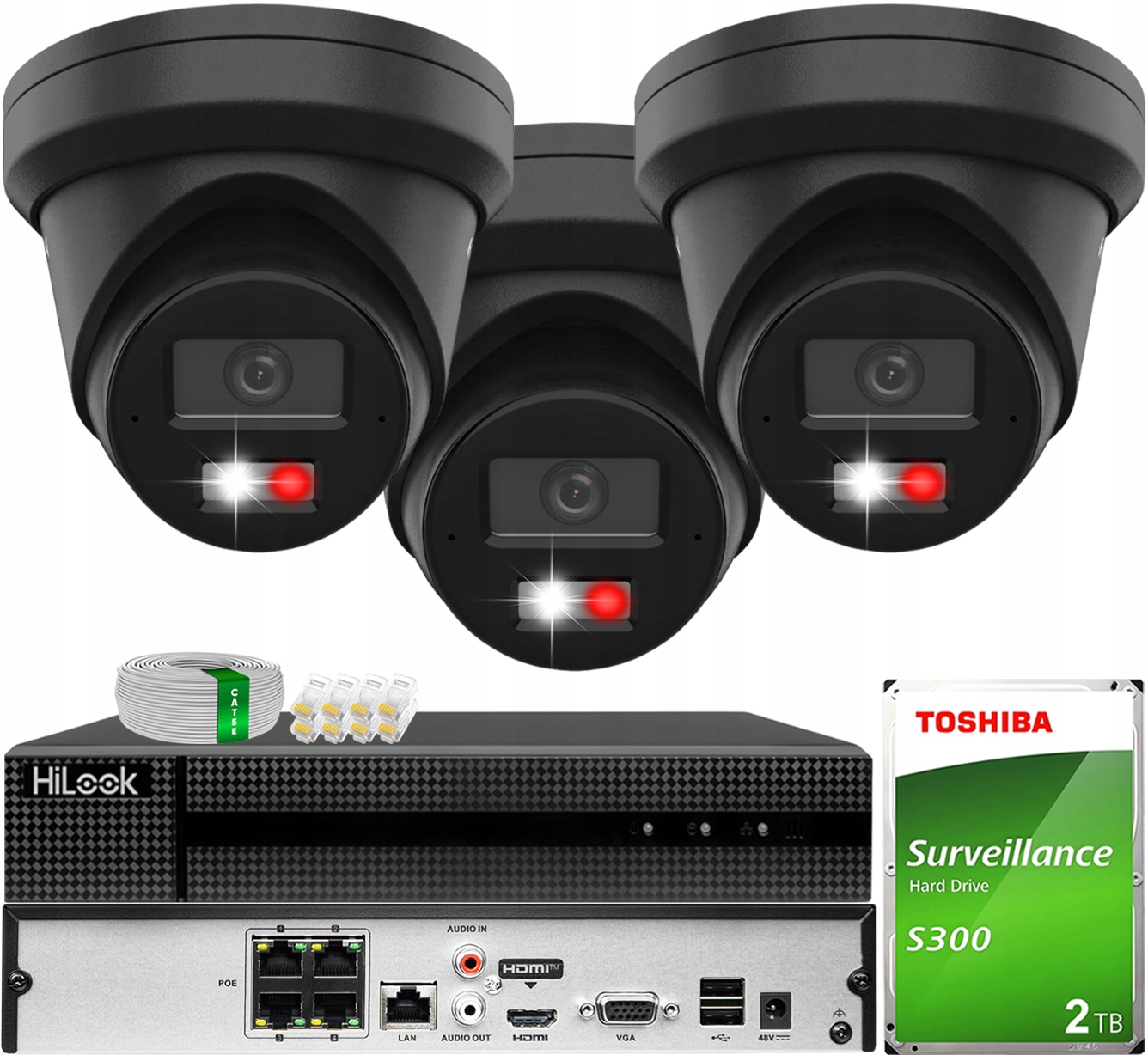 Monitorovací 3x kamera Hikvision DS-2CD2363G2-LI2U Černá 6MP AcuSense Led 2TB