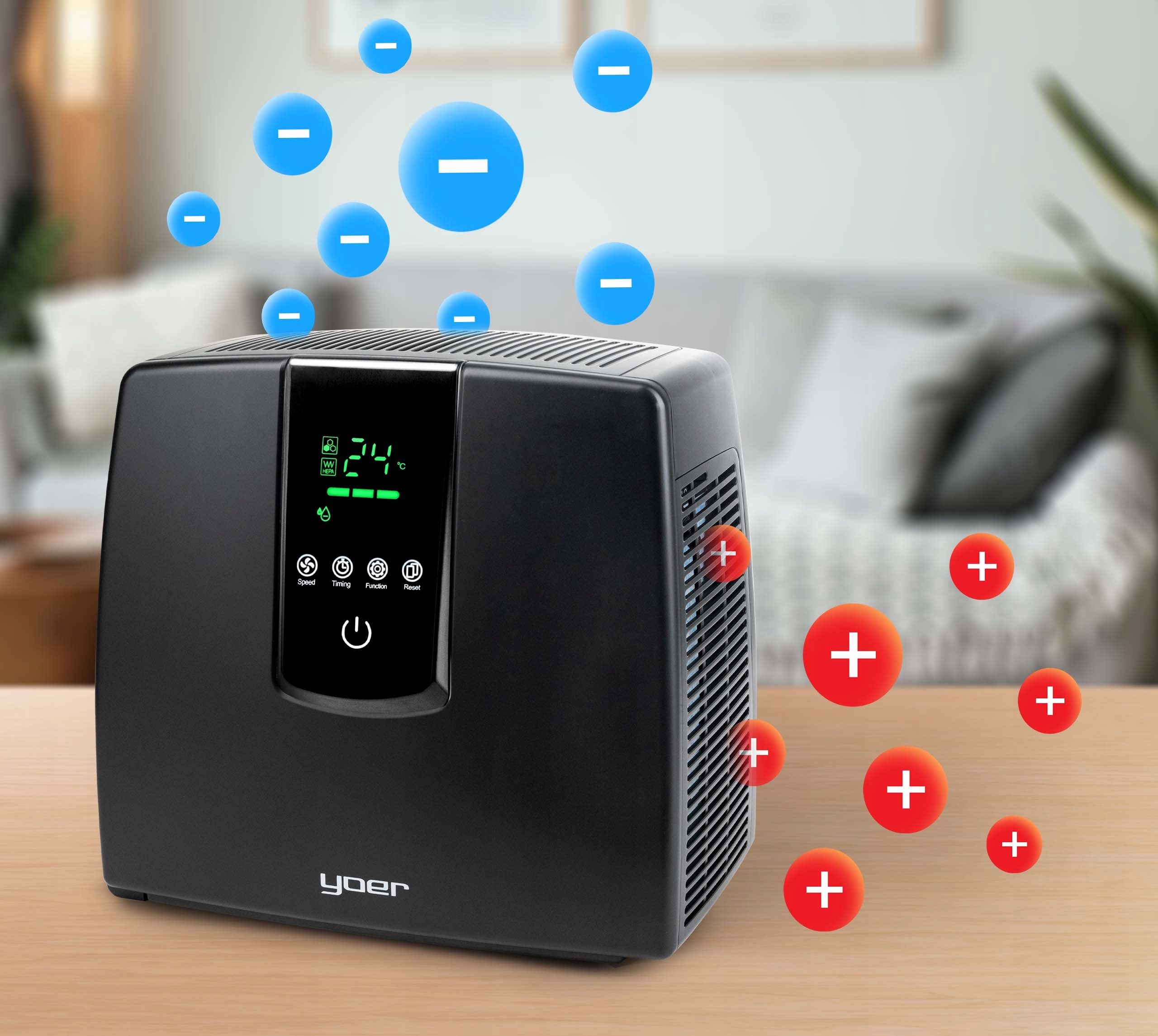 10w1 Oczyszczacz powietrza Jonizator Ozon Yoer Timer Lampa UV +Aromaterapia Poziom hałasu 22 dB