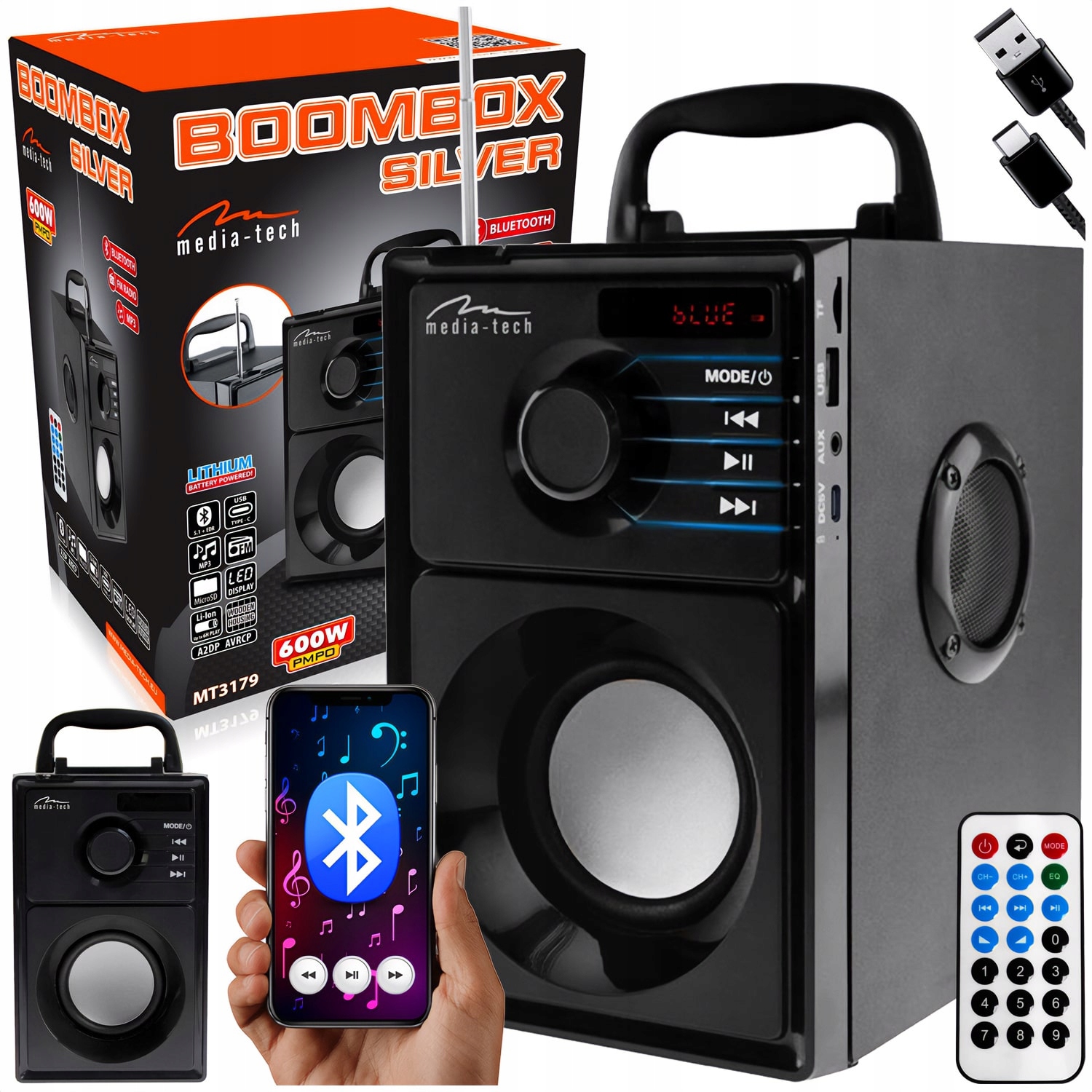 Głośnik przenośny Bluetooth 5.1 BOOMBOX +pilot Media-tech Głośnik przenośny Bluetooth 5.1 BOOMBOX +pilot Media-tech