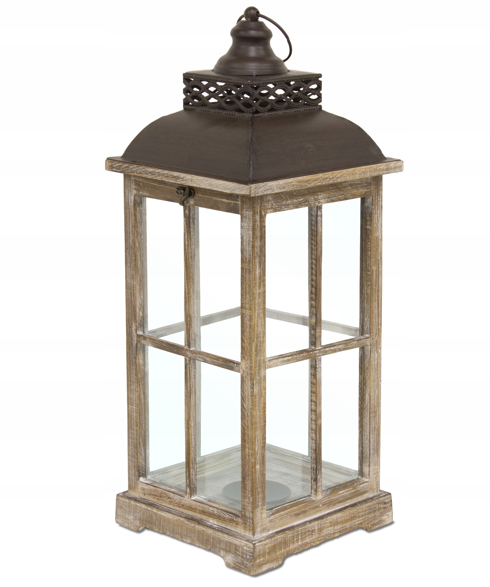 Dřevěná lucerna Hnědý bílý velký svícen Retro Loft 65 cm