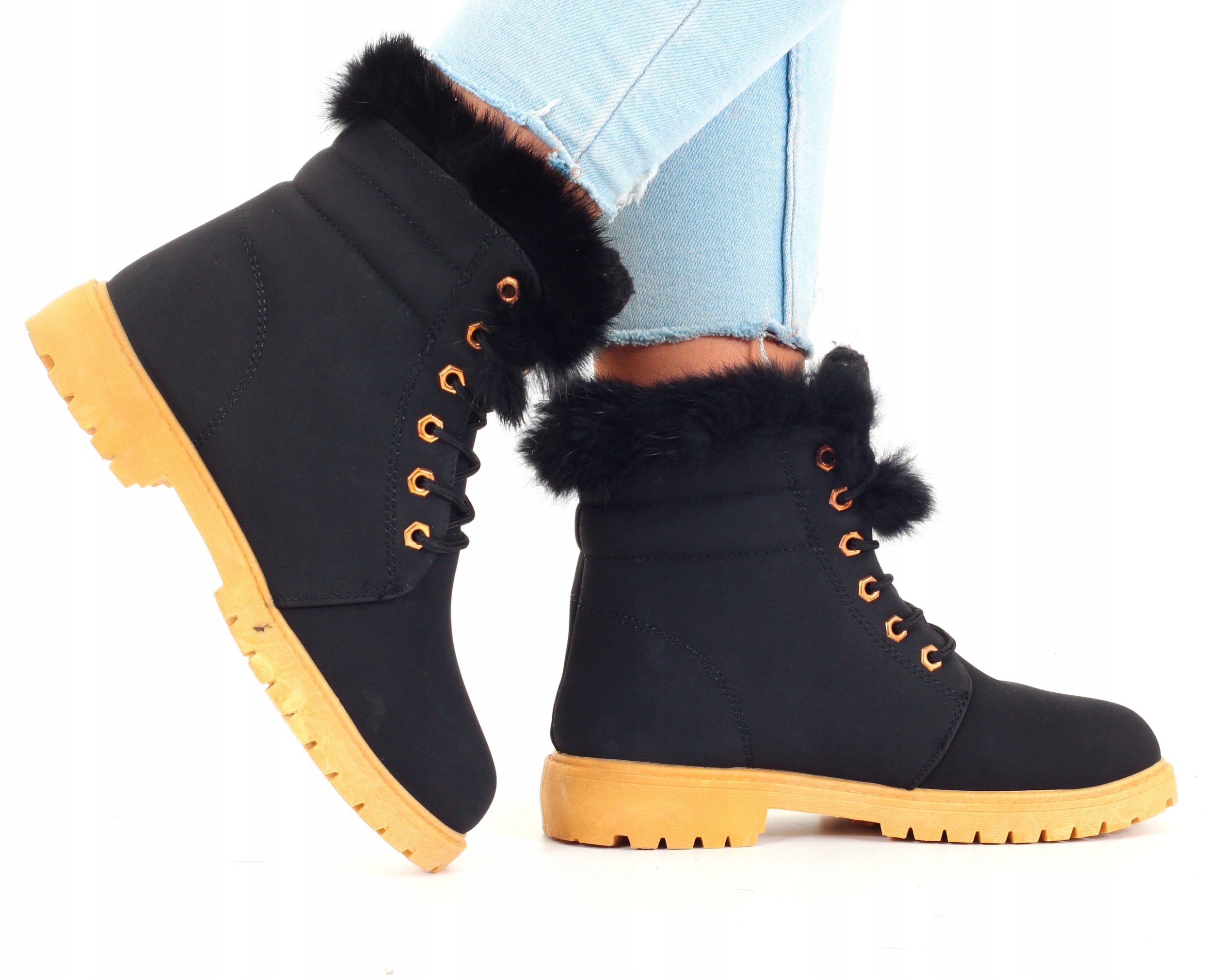 TRAPERY BOTKI TIMBERKI BUTY DAMSKIE OCIEPLANE Wysokość za kostkę