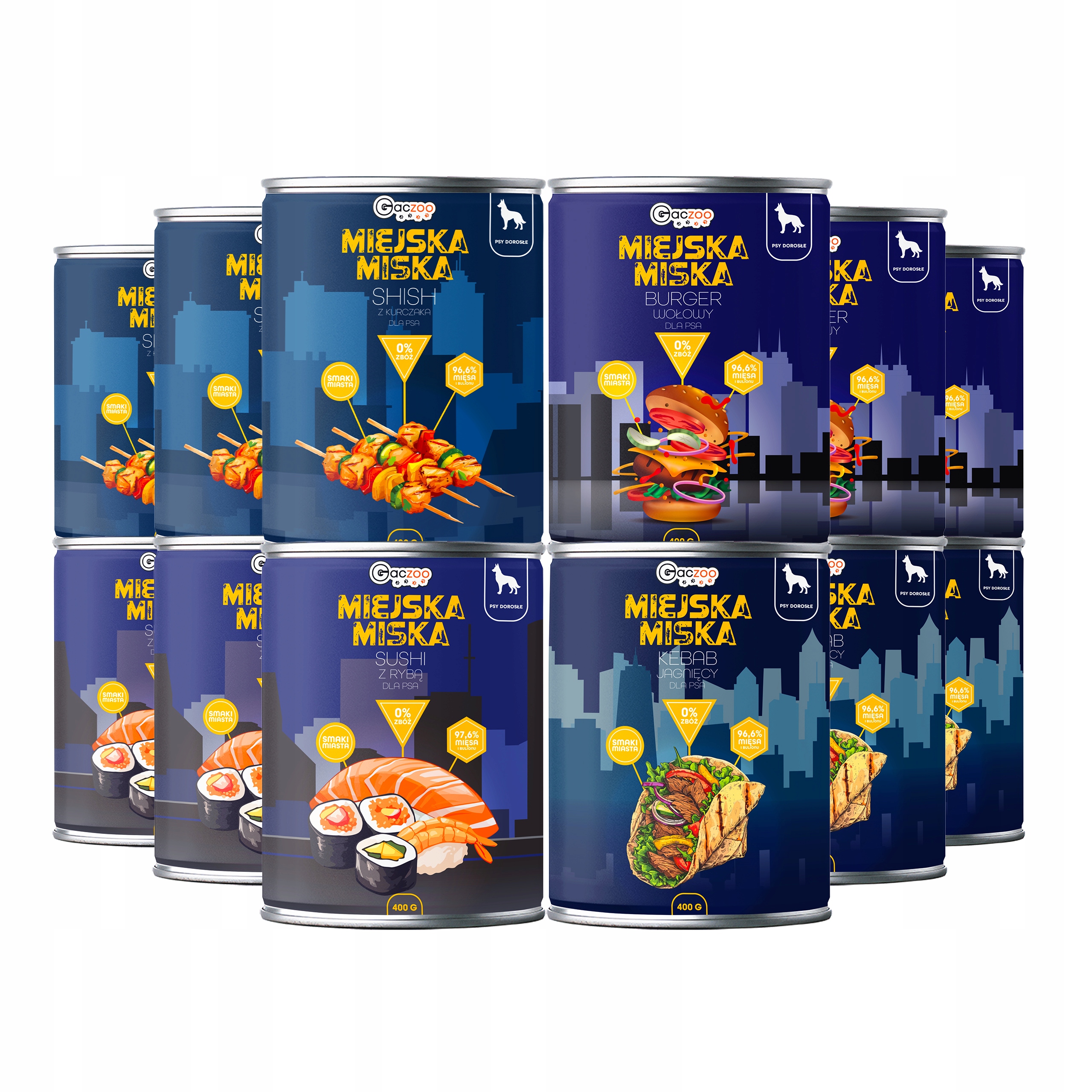 Levně Krmivo pro psa Městská miska Gaczoo Mix chutí 12 x 400 g bez obilovin