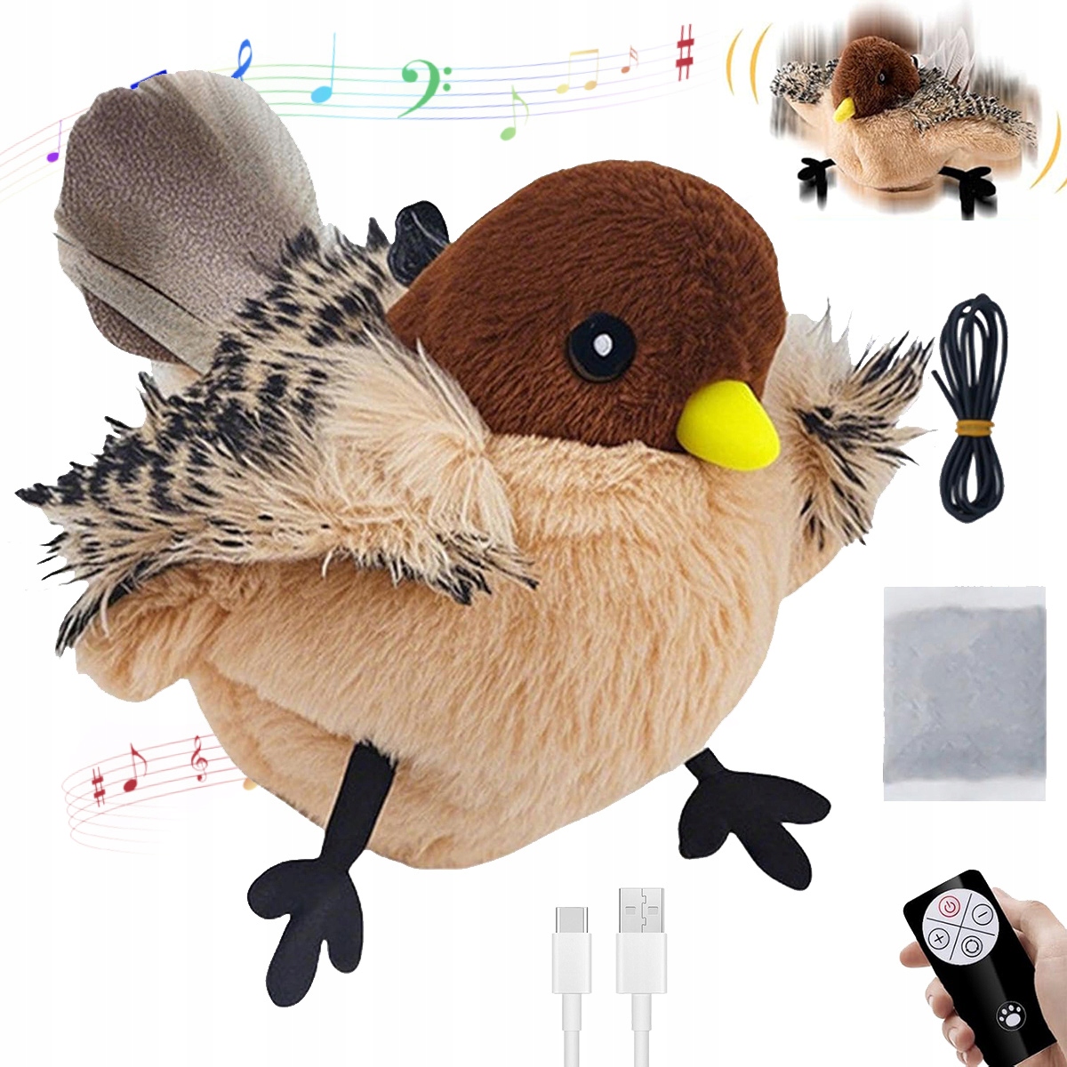 Levně Hračka kožešinová pro kočky Malý Ptáček Interaktivní Hračka Pták