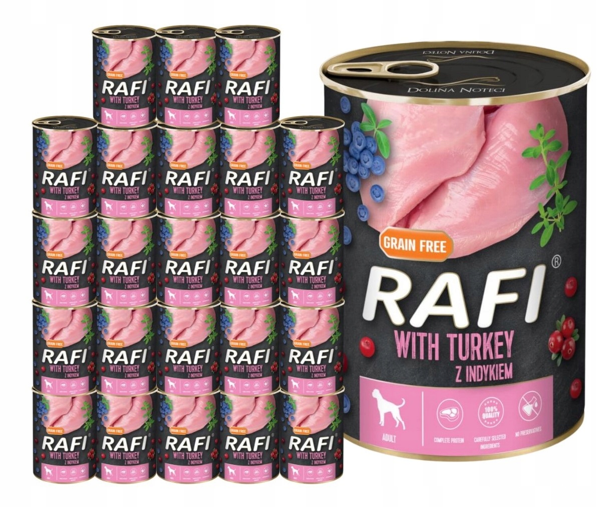 Levně Rafi vlhké krmivo pro psy s krůtím masem 24x400g Bezobilné Dolina Noteci