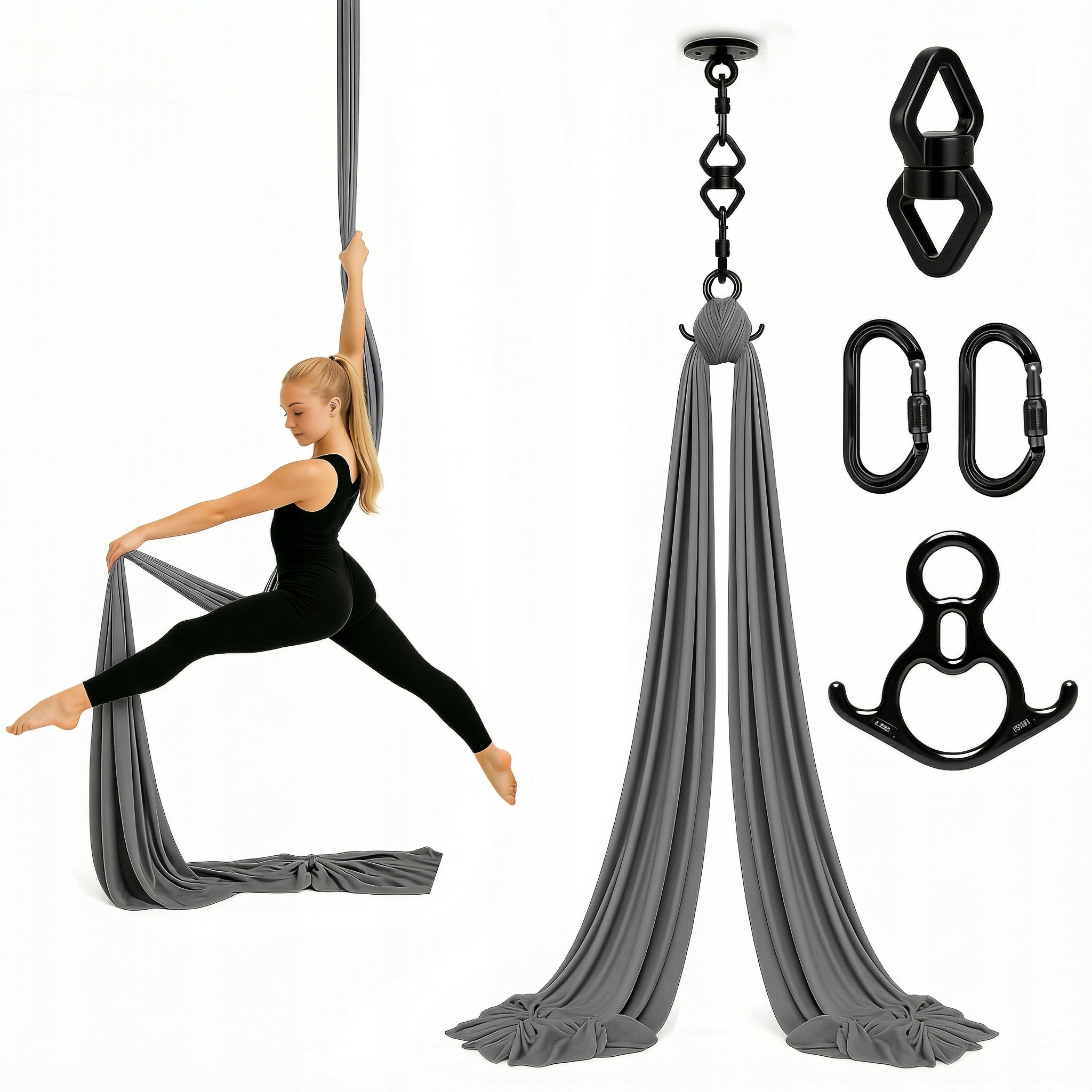 Akrobatická šála aerial silk 6 m tmavě šedá