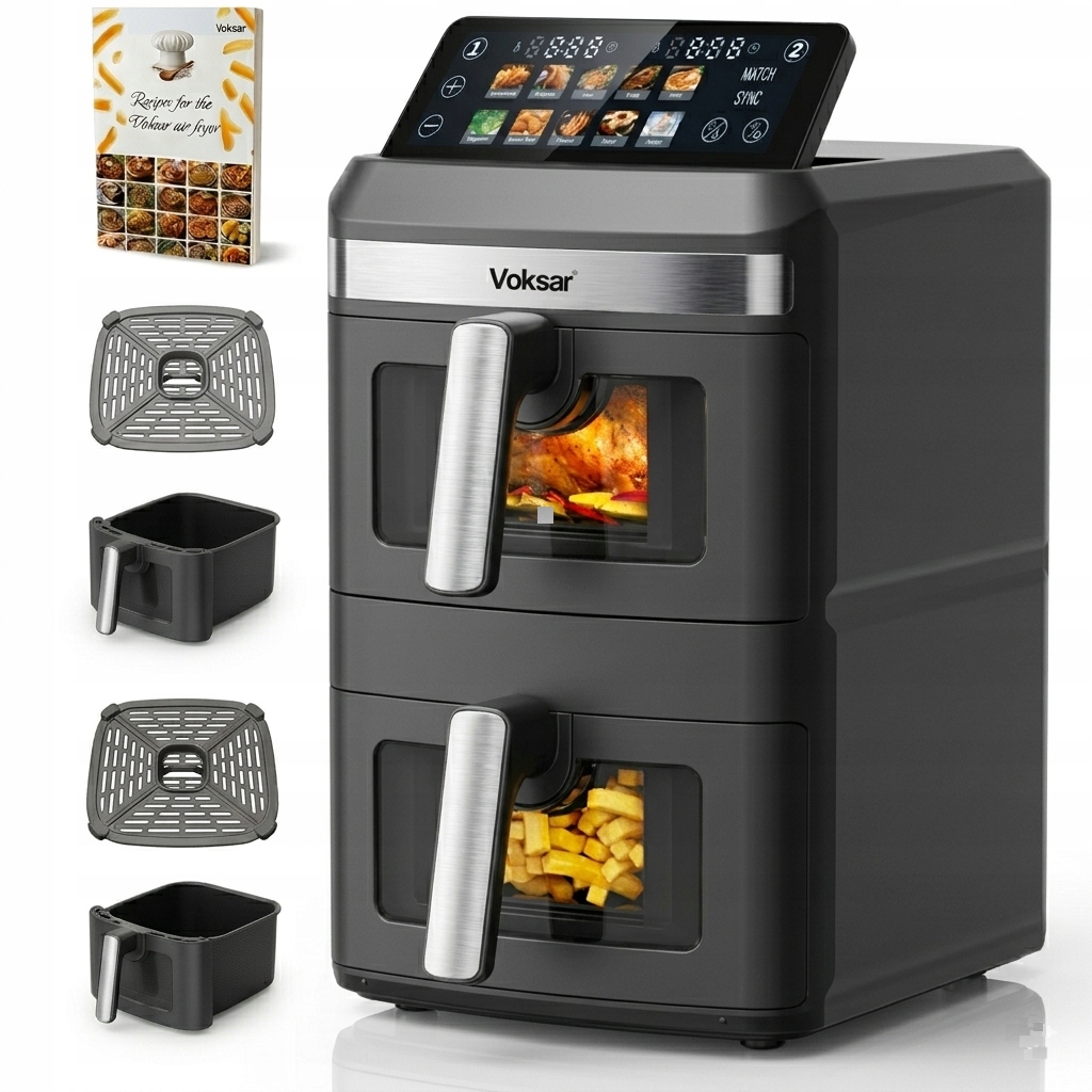 Frytkownica Beztłuszczowa Dwukomorowa Pionowa Voksar T11 Air Fryer 12L XXL