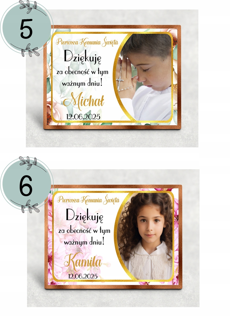 Podziękowanie jako magnes na Komunię ze zdjęciem 8 cm x 5,5 cm KOM2 Rodzaj magnes
