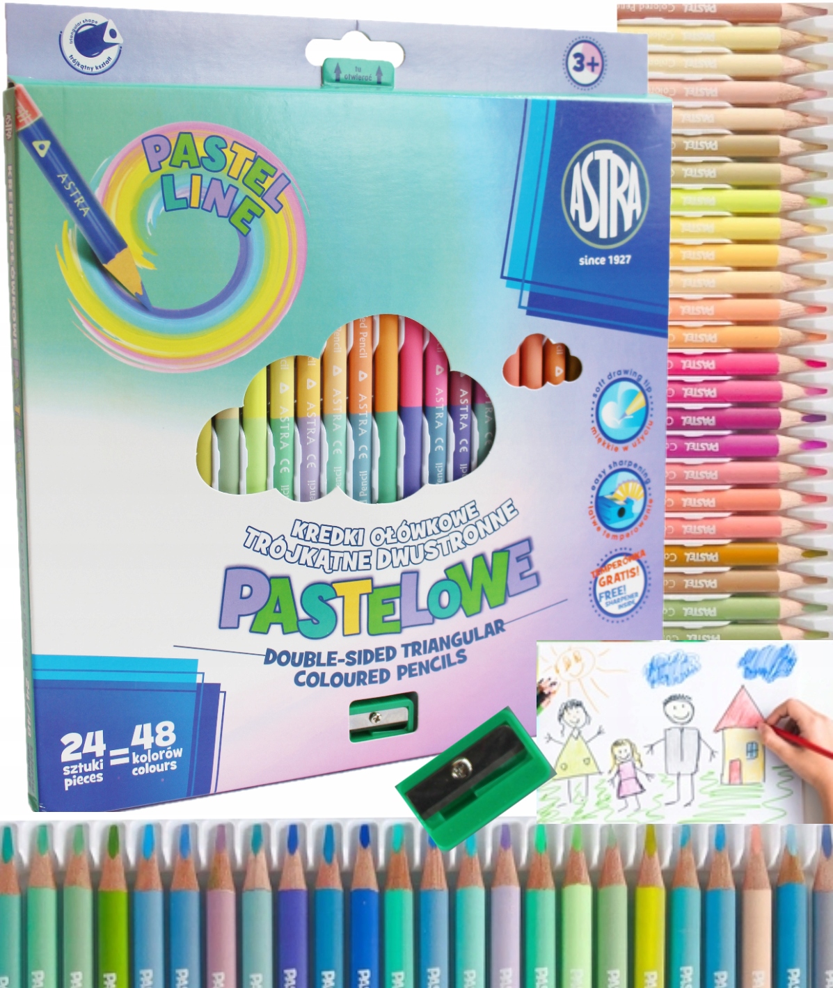 

Kredki dwustronne Astra 24/48 pastelowe