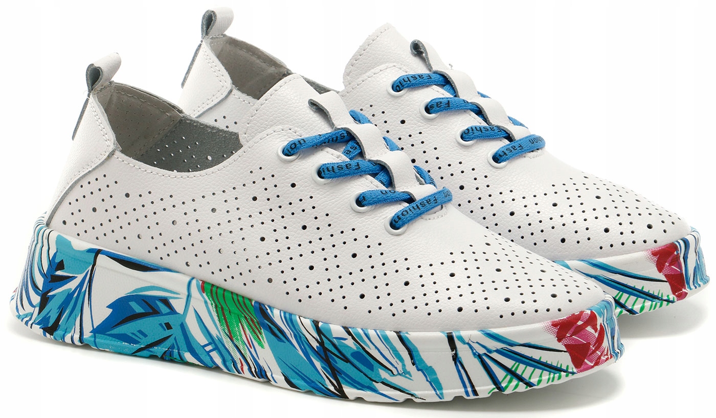 Bílé ažurové polobotky dámské s barevným spodkem S.barski GR51-322 r36