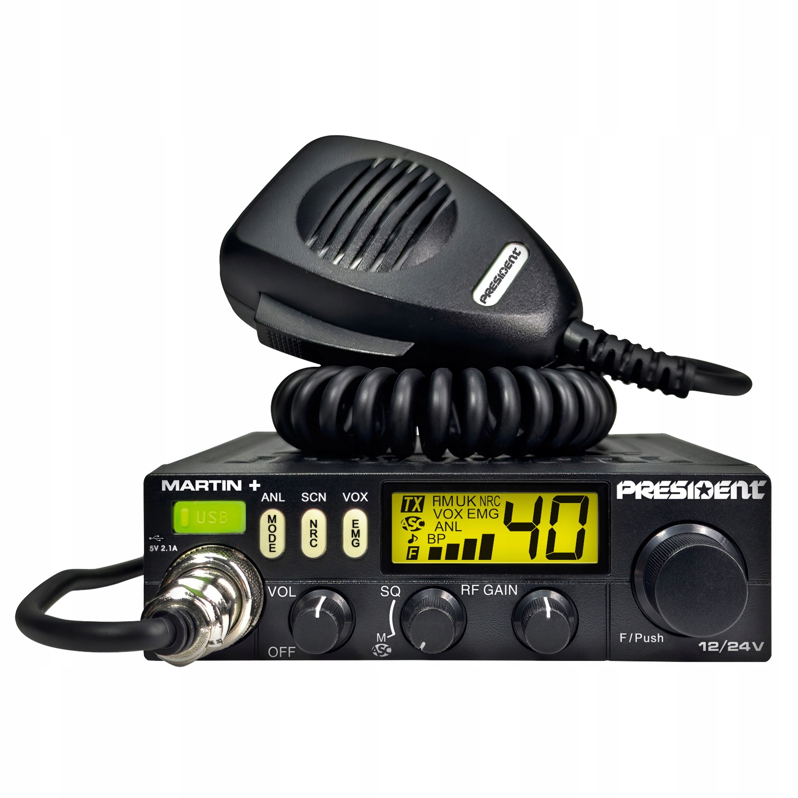 Cb Rádio Tir Bus President Martin 12V/24V Usb Nrc