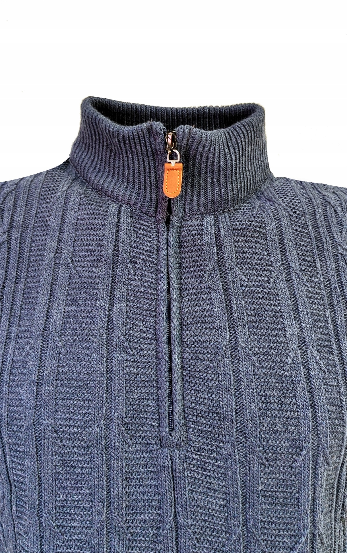 SWETER MĘSKI KRÓTKI ZAMEK STÓJKA JEANS 3XL Kolor niebieski