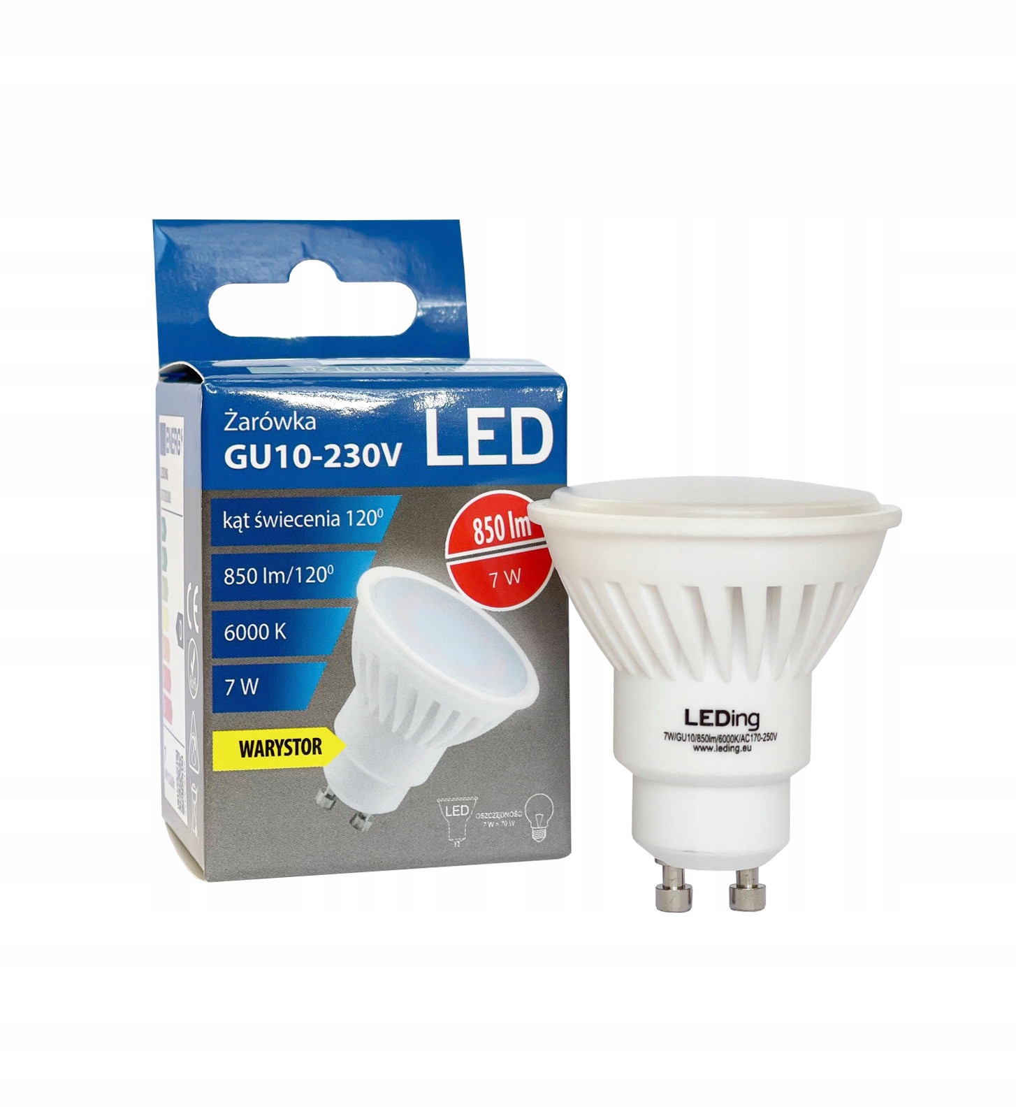 

Żarówka Led 7W 850lm GU10 120lm/W 6000K warystor