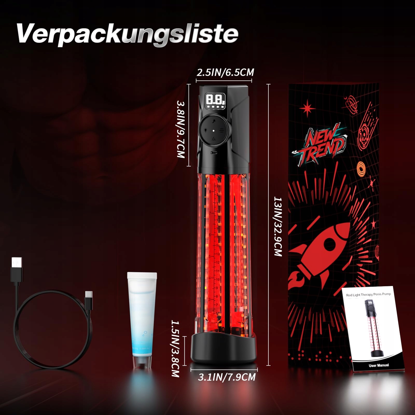 ELEKTRYCZNA POMPA DO PENISA Z LED TERAPIĄ DLA MĘŻCZYZN WODOODPORNA — miniatura 8
