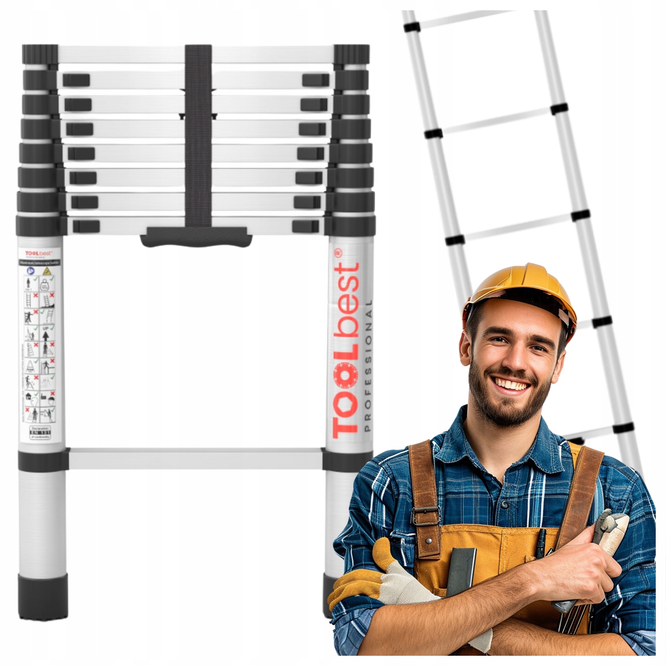 Teleskopický Žebřík Skládací Žebřík 2,6 M, 9 Příčků Toolbest