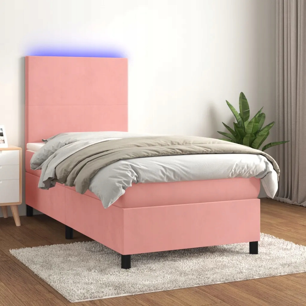 Box spring postel s matrací a Led růžová 80 x 200 cm samet Růžová 3135974