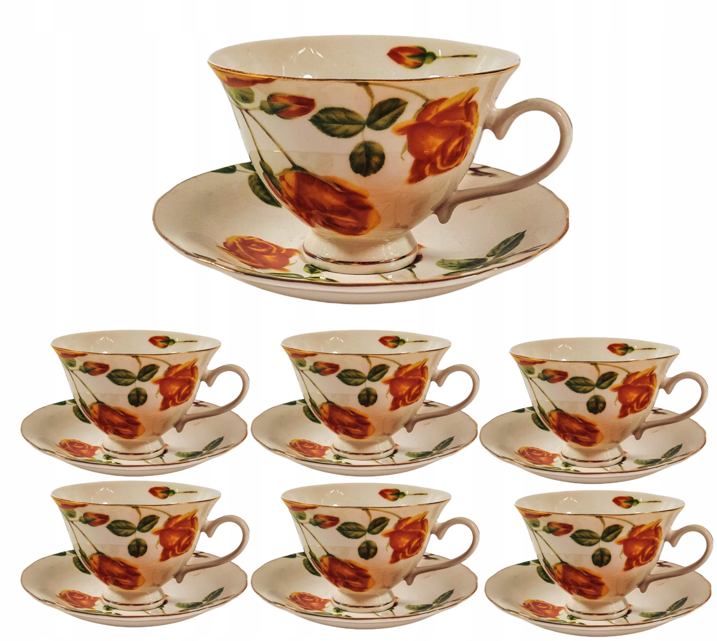 

Zestaw 6 Sztuk Filiżanka Spodek Porcelana Róże