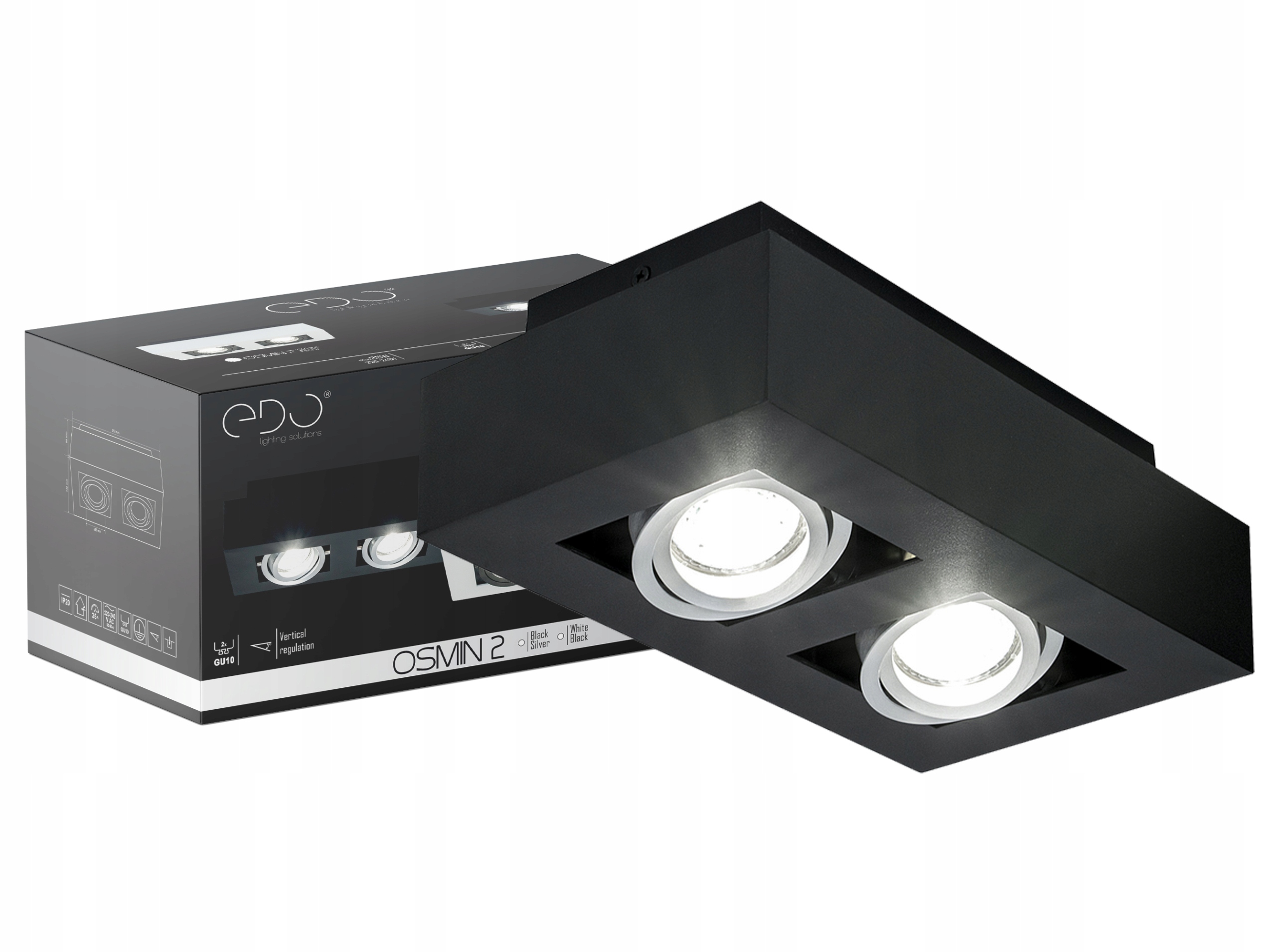 LAMPA SUFITOWA PLAFON LED NATYNKOWY CZARNY 2xGU10 EDO