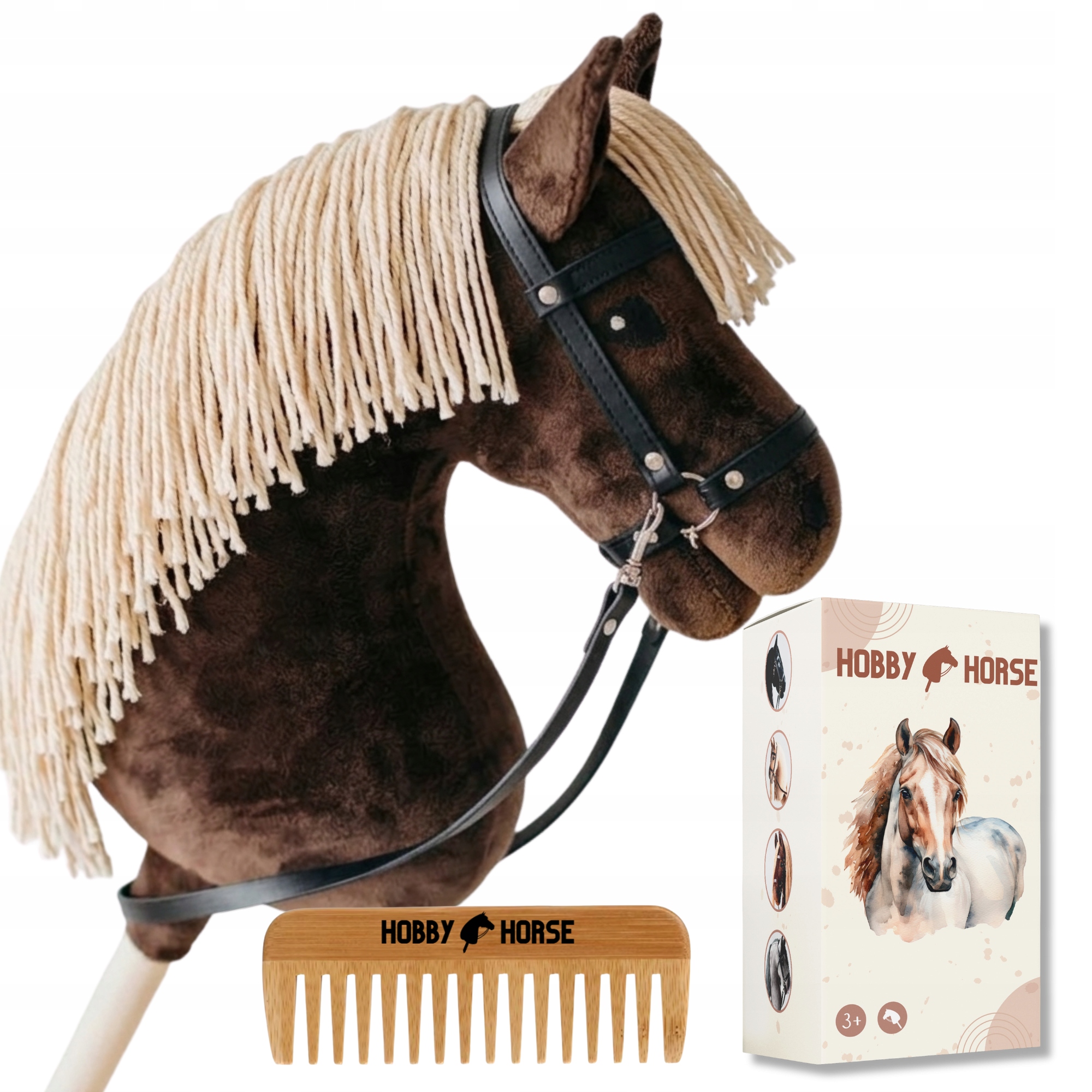 Hobby Horse Kůň Na Tyči A3 Koník S Hřívou Hlava Koně Hřeben Krabička