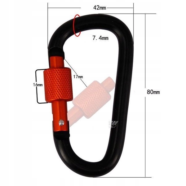 Karabińczyk 80mm aluminiowy zakręcany czarny Typ D Długość 80 mm