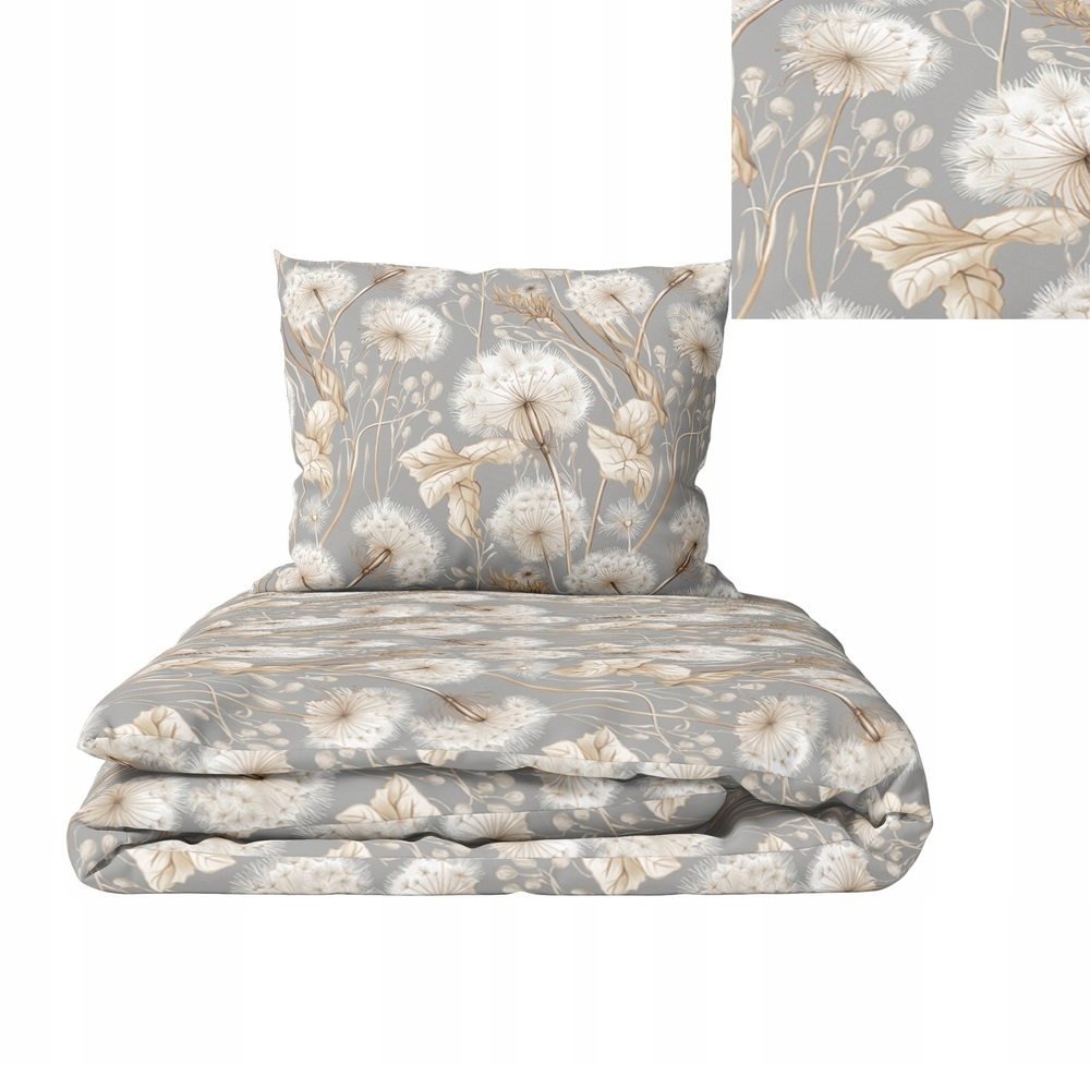 Povlečení 140x200 cm Povlak 70x80 Bavlna 100% vzor: Letní peří šedé