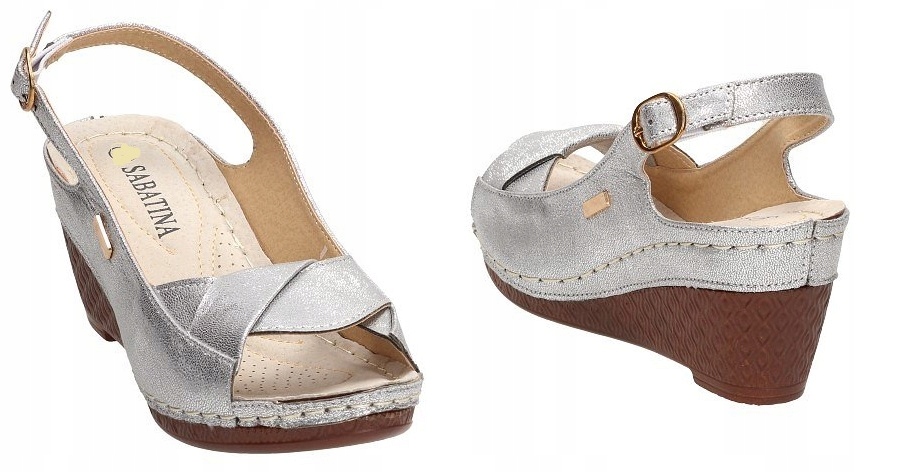 SABATINA 214 SKÓRA SREBRNA KOTURNA PLATFORMA 38 Marka Sabatina