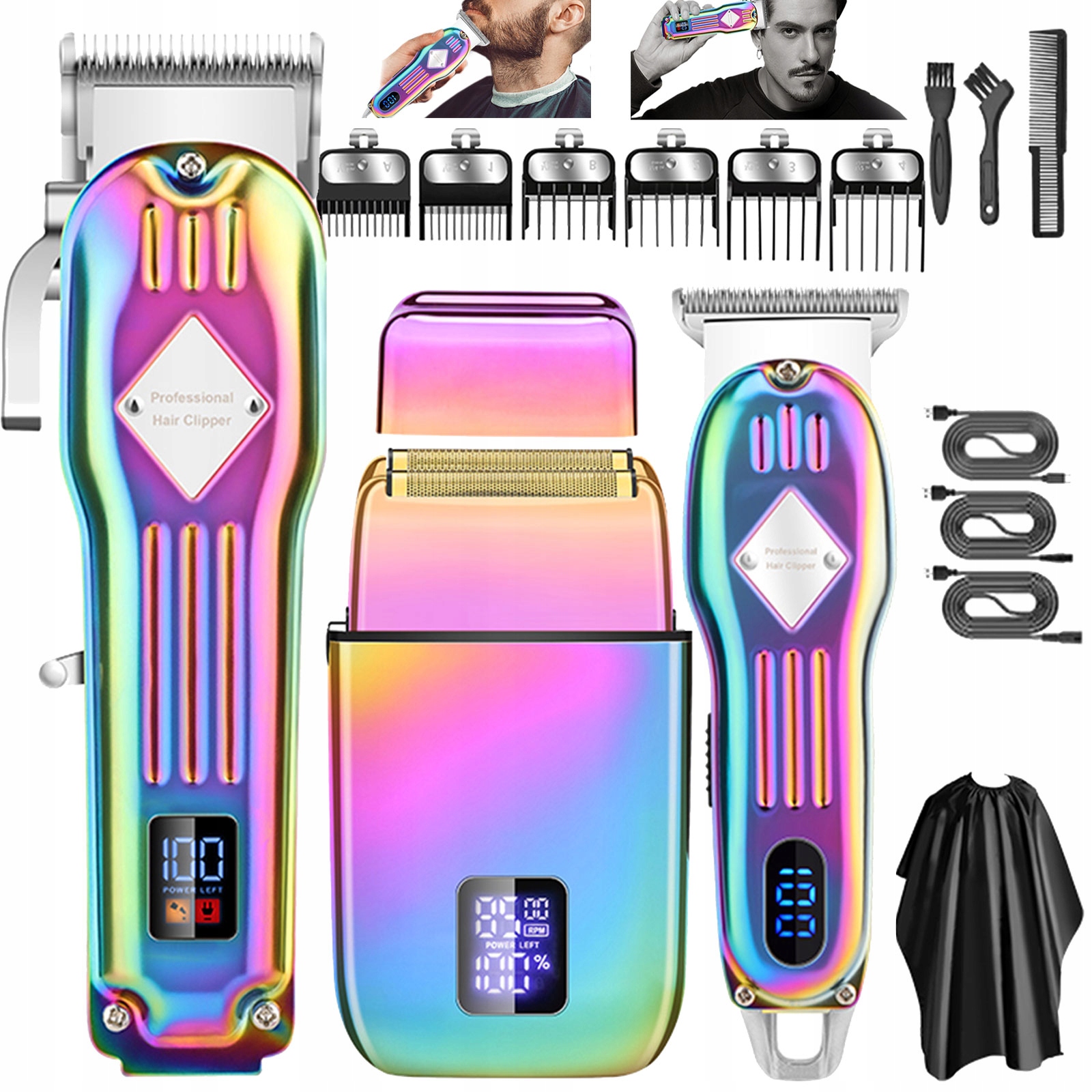 Zestaw maszynki do strzyżenia włosów 3 w 1 (Clipper/Trymer/Golarka), precyzyjne cięcie, kolor LCD