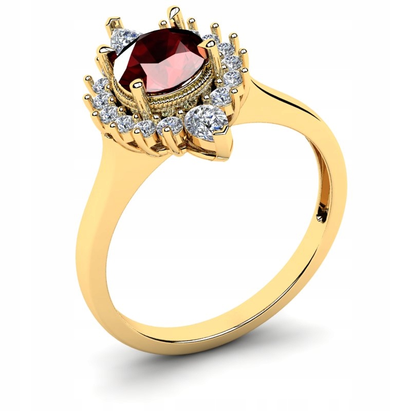 

Pierścionek Złoty Błyszczący Z Bordową Cyrkonią