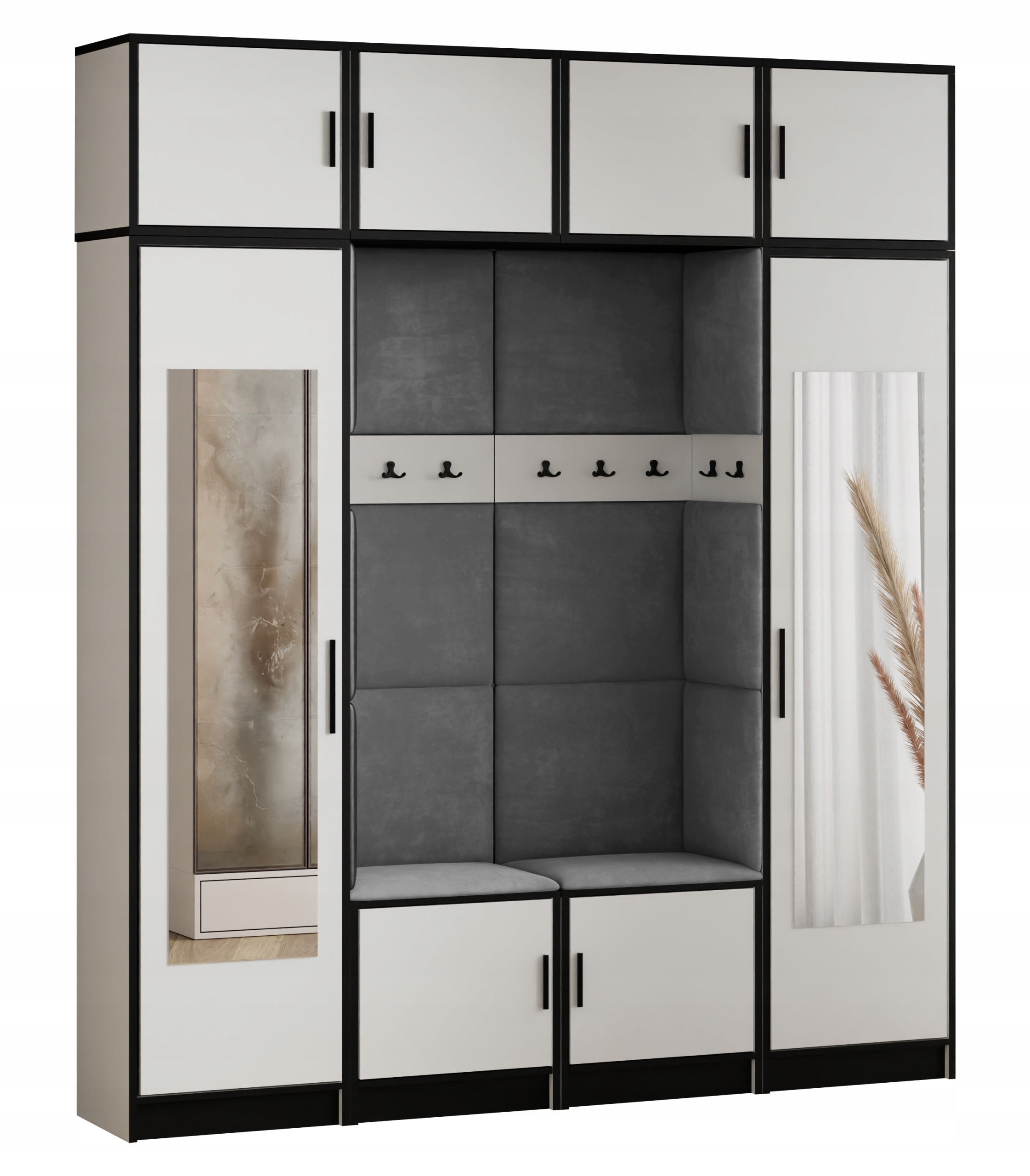 Šatní skříň s nástavcem Dior 18 bílá šedý sedák z tkaniny