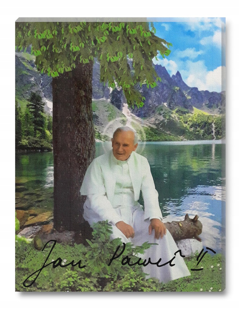 Mały obraz papież Jan Paweł II w górach góry 18x24 (ob42) • Cena