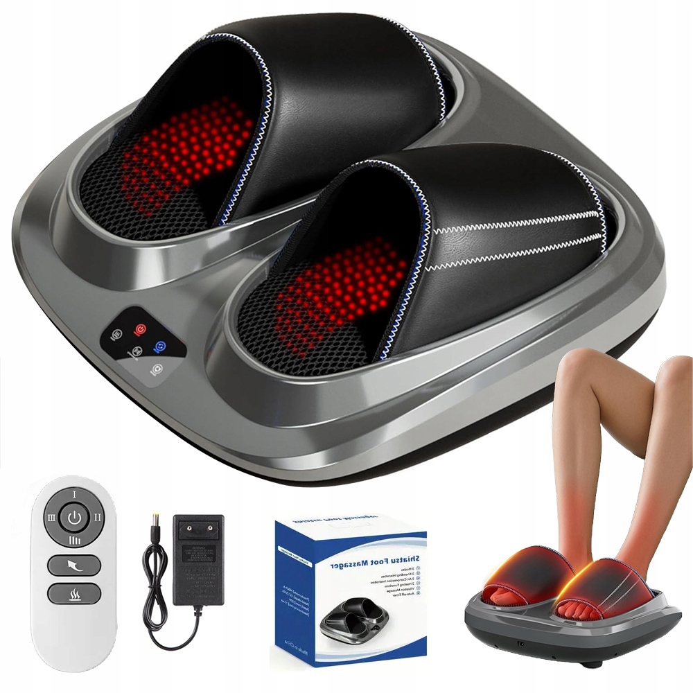Masażer Stóp Nóg Shiatsu Z Podgrzewaniem 3 Tryby Głęboki Masaż Z Pilotem