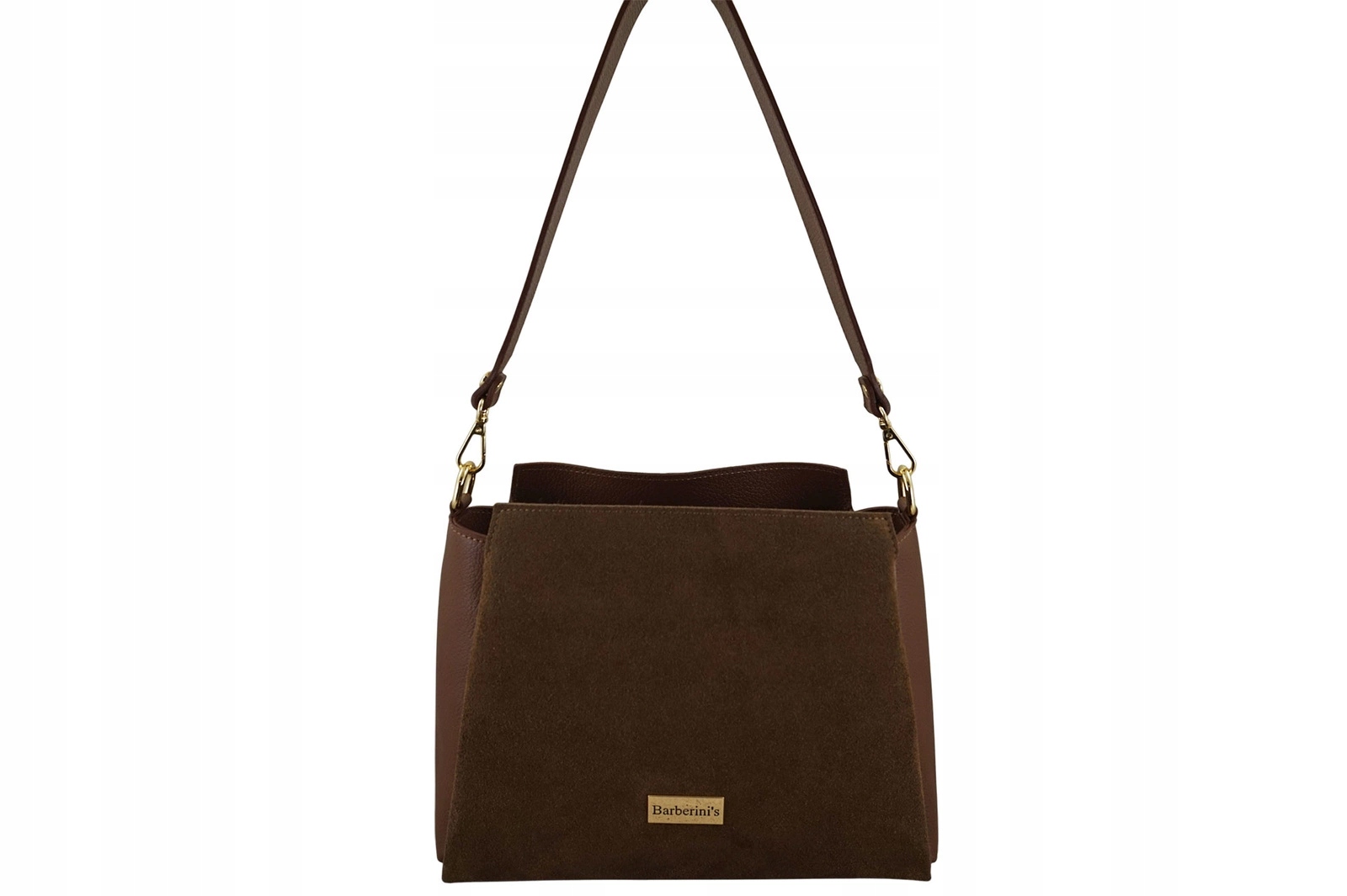 Městská kabelka z přírodního semiše a kůže hnědá