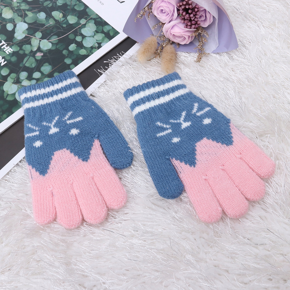 ZIMOWE RĘKAWICE DZIECIĘCE CIEPŁE RĘKAWICE Z IMITACJI WEŁNY Marka bez marki