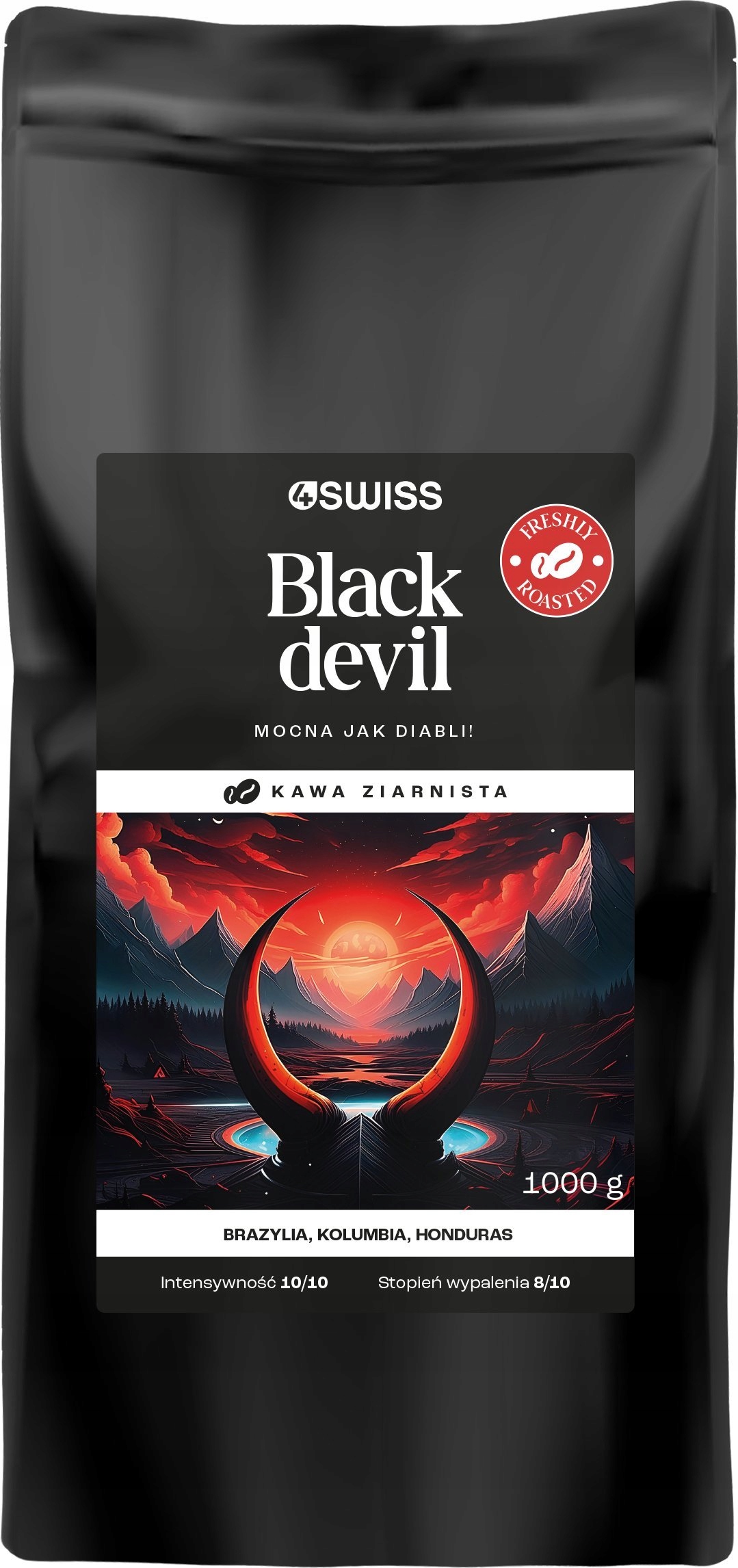 Levně Káva Zrnková 4Swiss Black Devil 1 kg Čerstvě Pražená Intenzita 10/10
