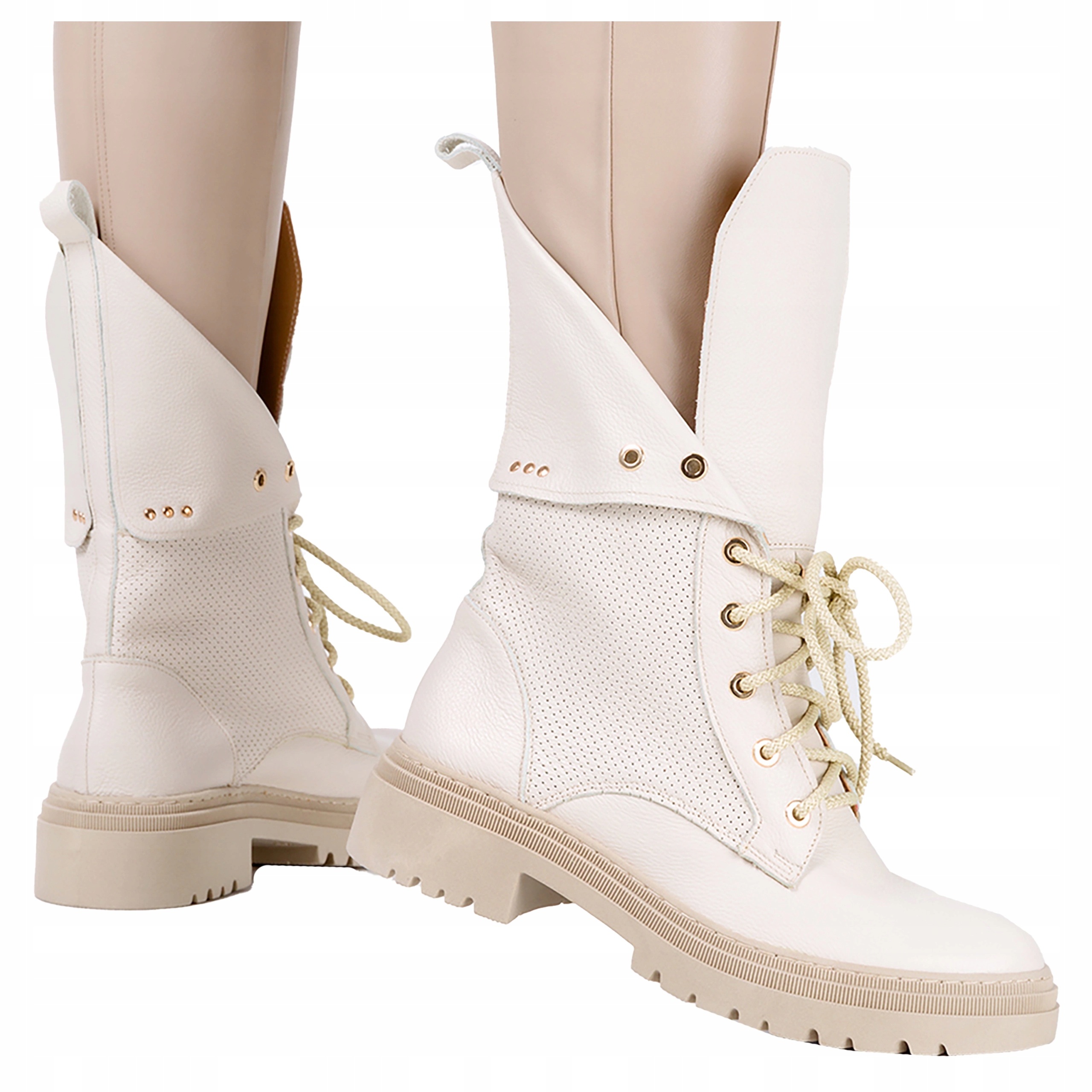 Kotníkové Boty Béžové Workery na Platformě Šněrovací Polský Výrobek vel 37