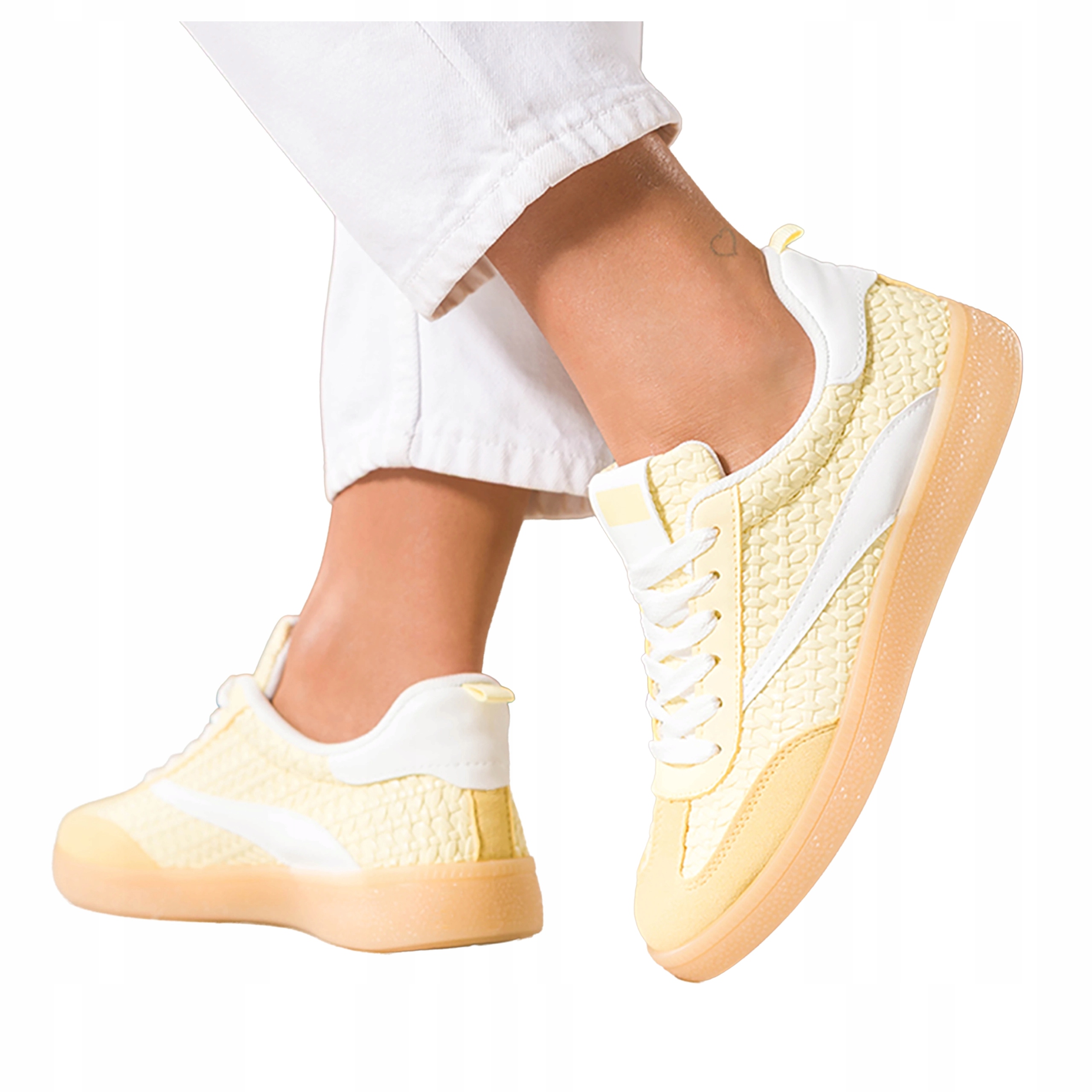 Žluté Tenisky Dámské Pohodlné Efekt Výplety Šněrovací Sportovní vel. 37