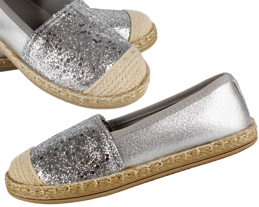 TRAMPKI espadryle TENISÓWKI wsuwane srebrne 31