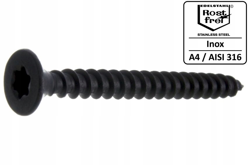 Nerezový kuželový šroub s drážkou na Torx, černý, 5.0 x 50 mm, 100 ks