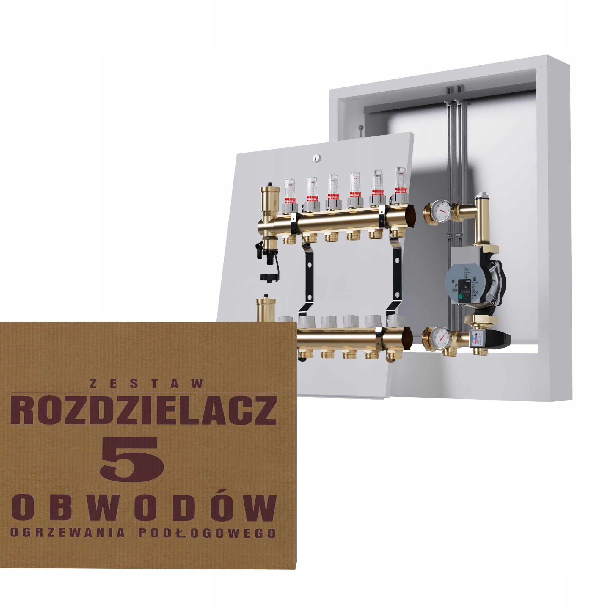 Rozdělovač pro podlahu 5 okruhů s čerpací skupinou Wilo nástěnný box