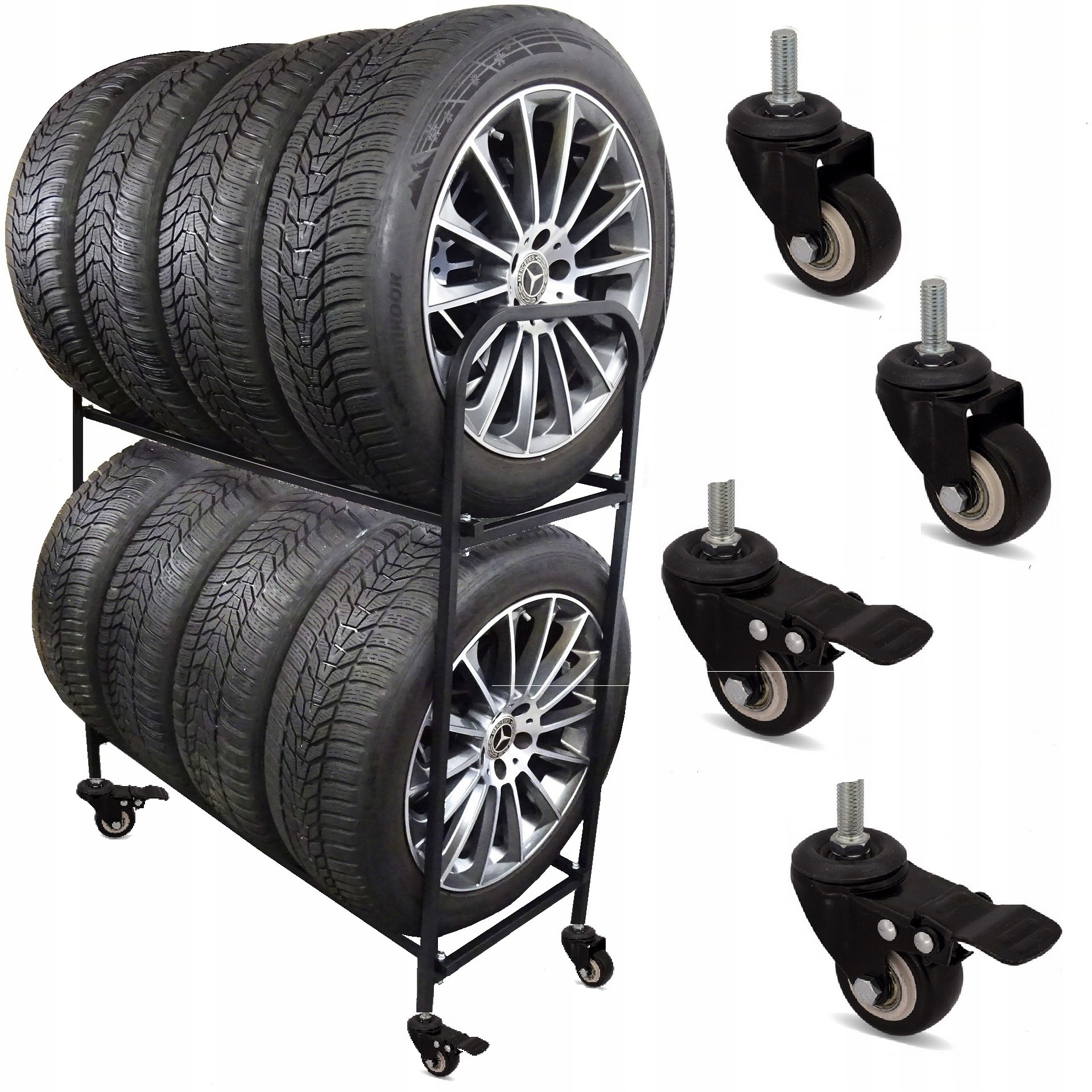 Stojan Na Kolesách Regál Na Pneumatiky Kovová Polica Na 8 Pneumatík Kolesá Poľský